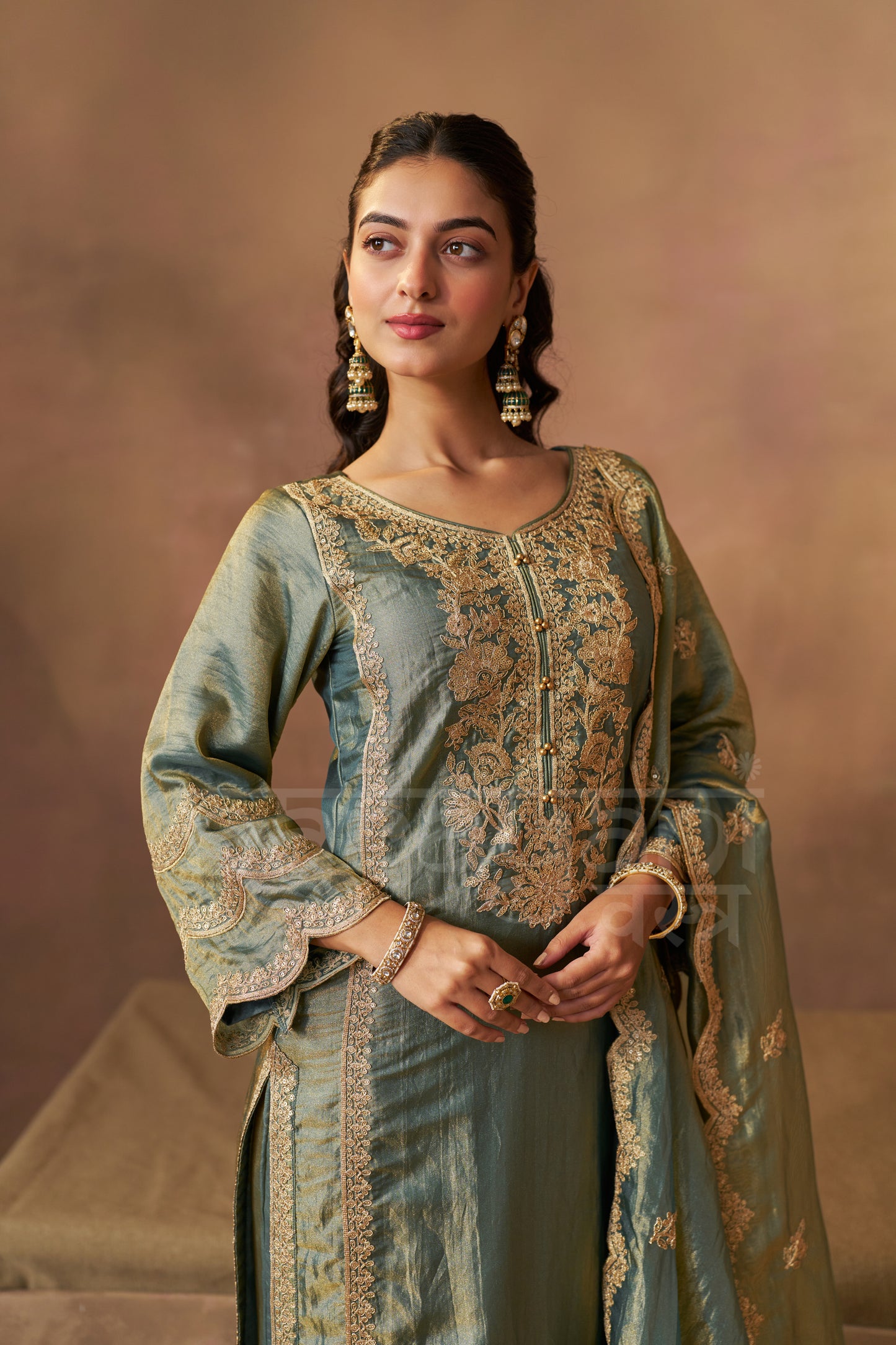 HAYA - Sage Blue Tissue-Organza Suit Set