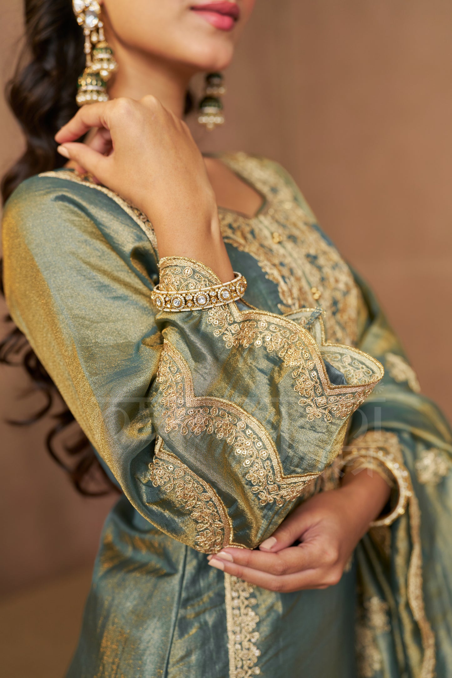 HAYA - Sage Blue Tissue-Organza Suit Set