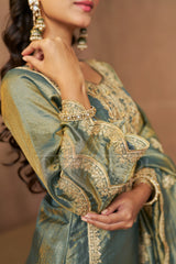 HAYA - Sage Blue Tissue-Organza Suit Set