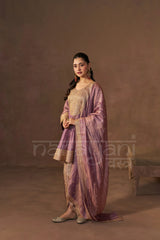 ZAREEN - Antique Mauve Tissue-Organza Anarkali Set.