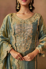 HAYA - Sage Blue Tissue-Organza Suit Set