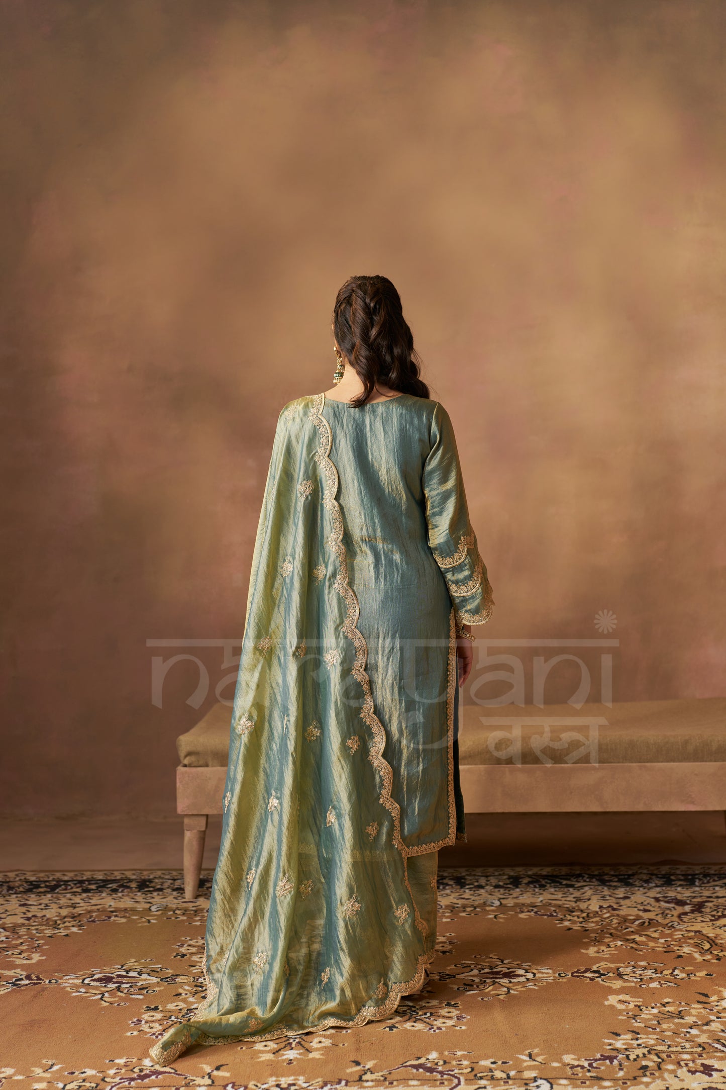 HAYA - Sage Blue Tissue-Organza Suit Set