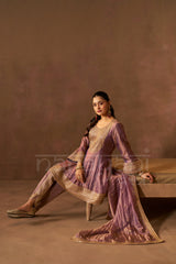 ZAREEN - Antique Mauve Tissue-Organza Anarkali Set.