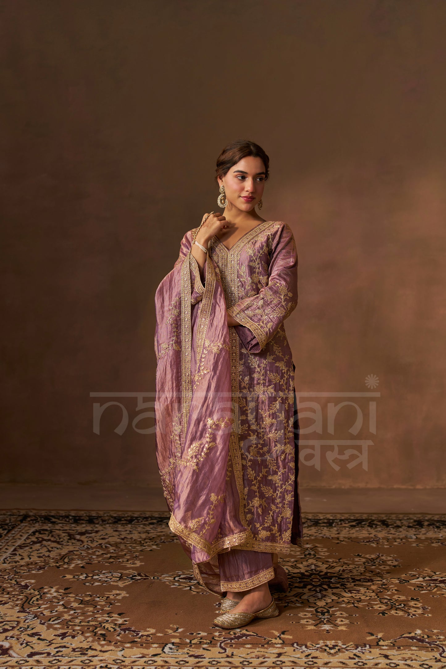RAINA - Antique Mauve Tissue-Organza Suit Set