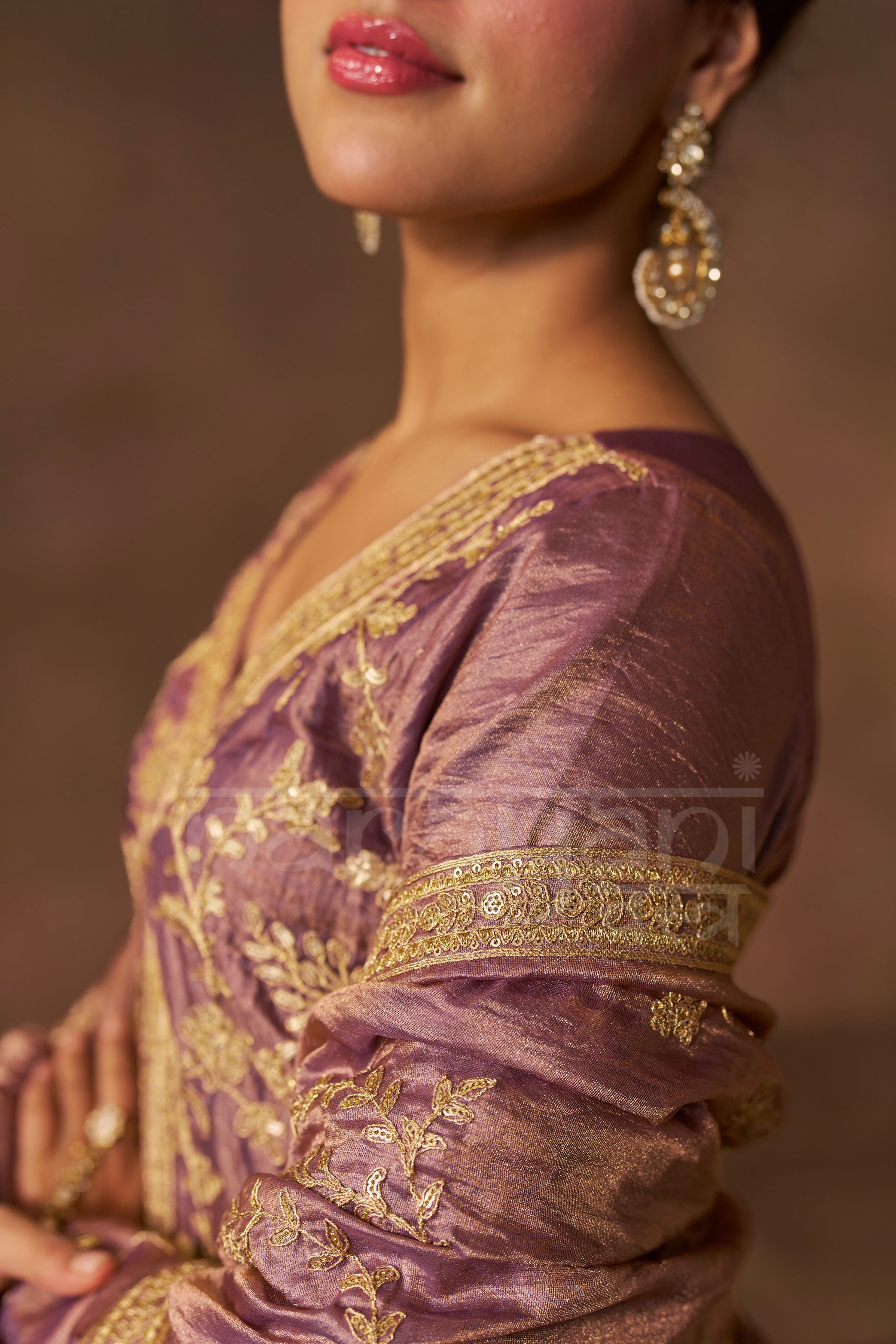 Nagma Mirajkar in RAINA - Antique Mauve Tissue-Organza Suit Set