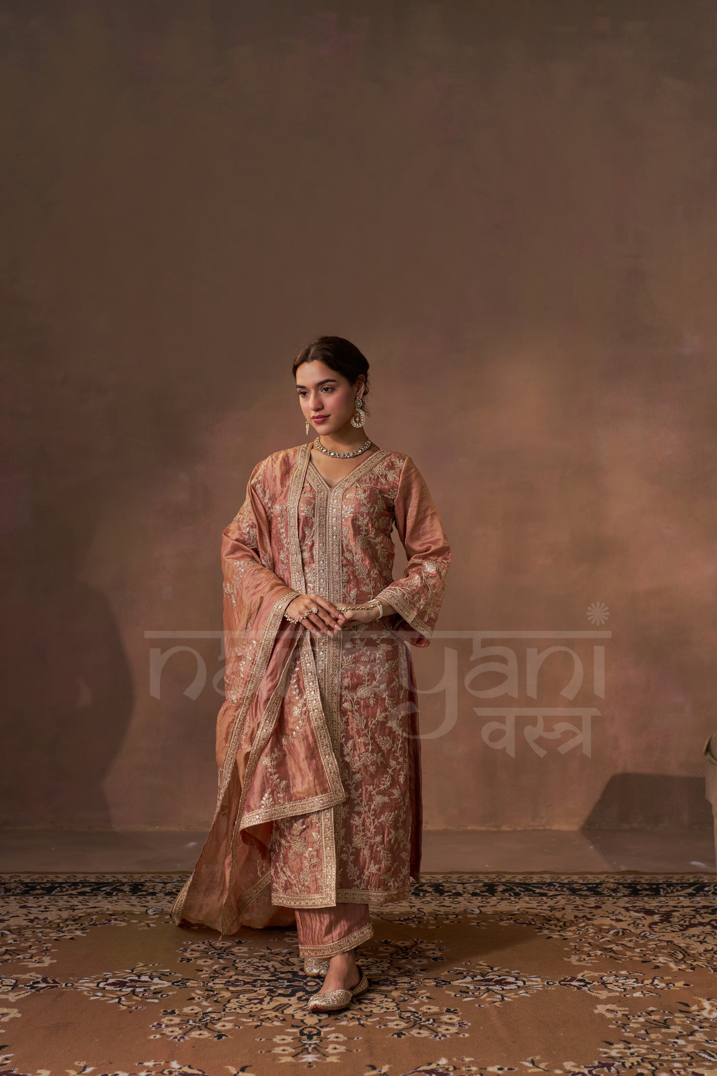 NOORIN - Rustic Orange Tissue-Organza Suit Set