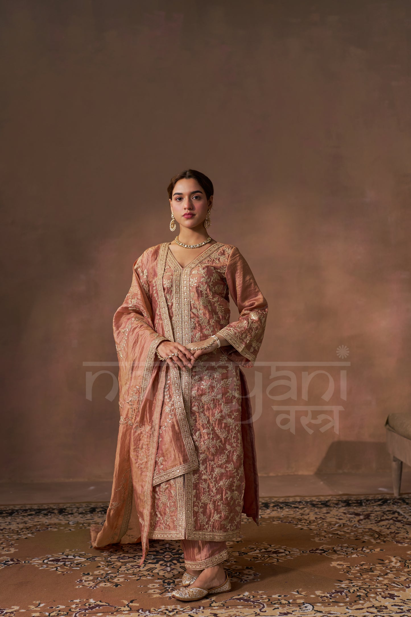 NOORIN - Rustic Orange Tissue-Organza Suit Set