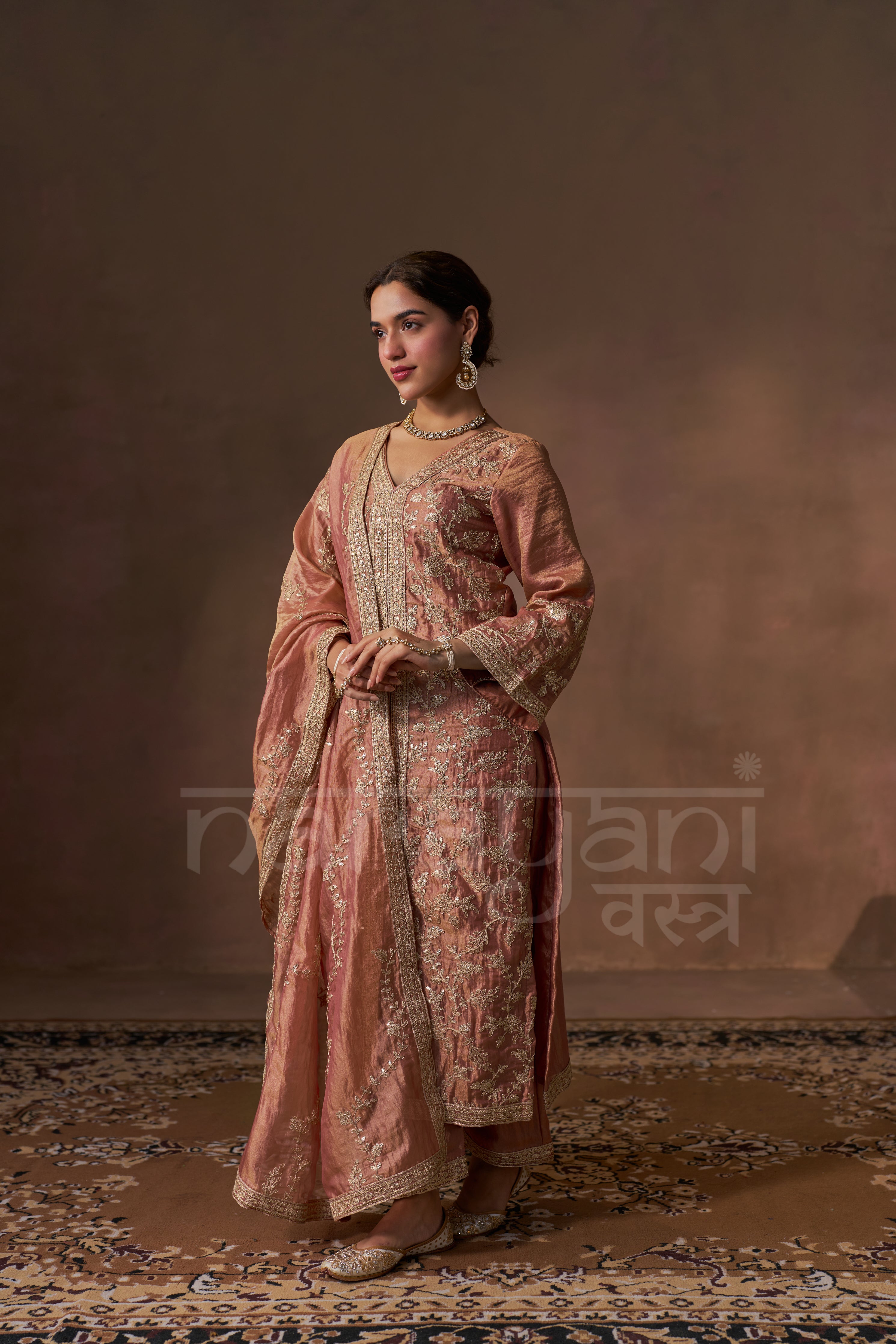 NOORIN - Rustic Orange Tissue-Organza Suit Set