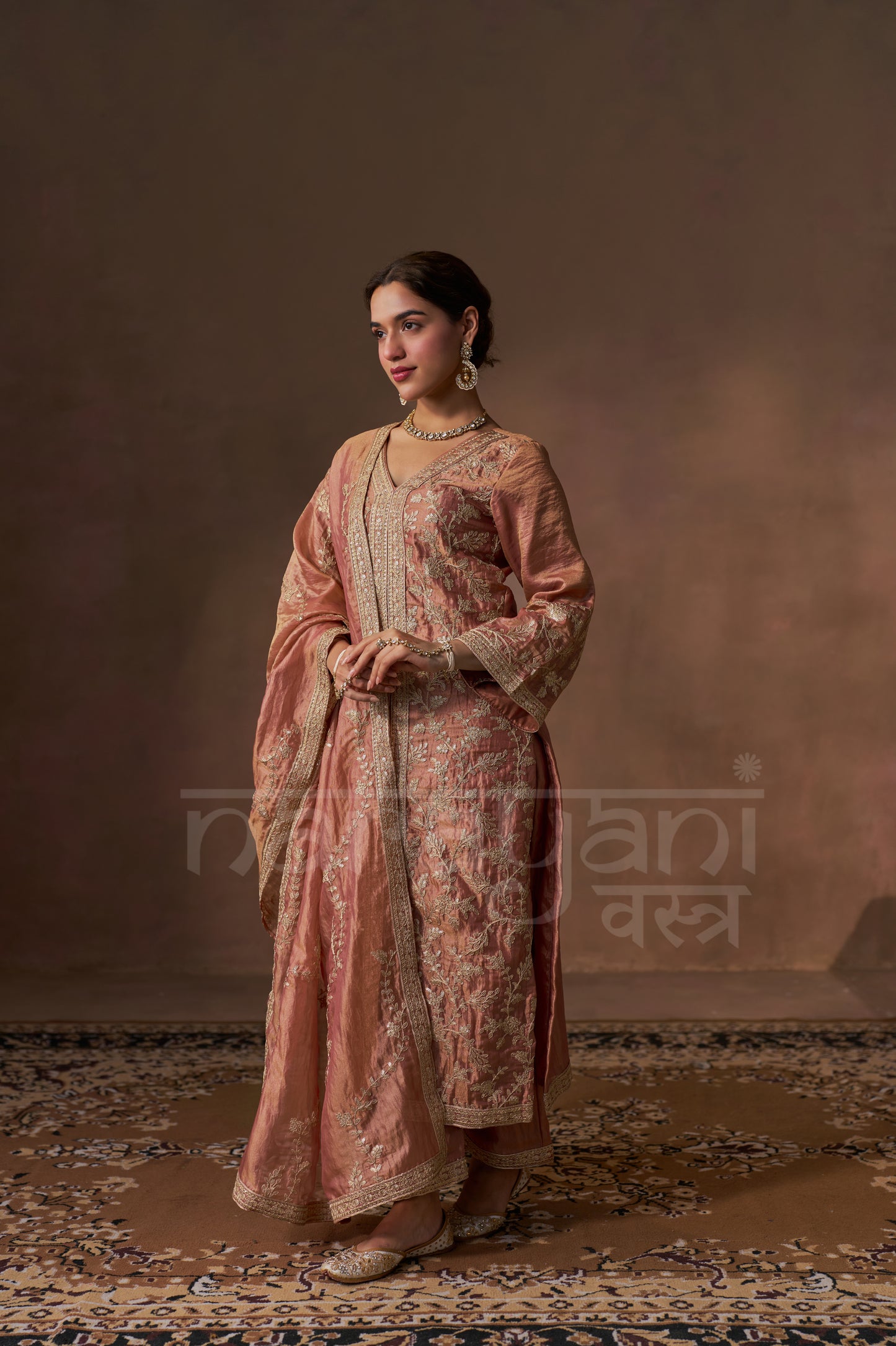 NOORIN - Rustic Orange Tissue-Organza Suit Set