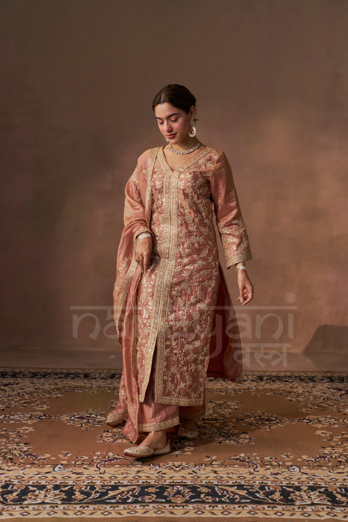 NOORIN - Rustic Orange Tissue-Organza Suit Set