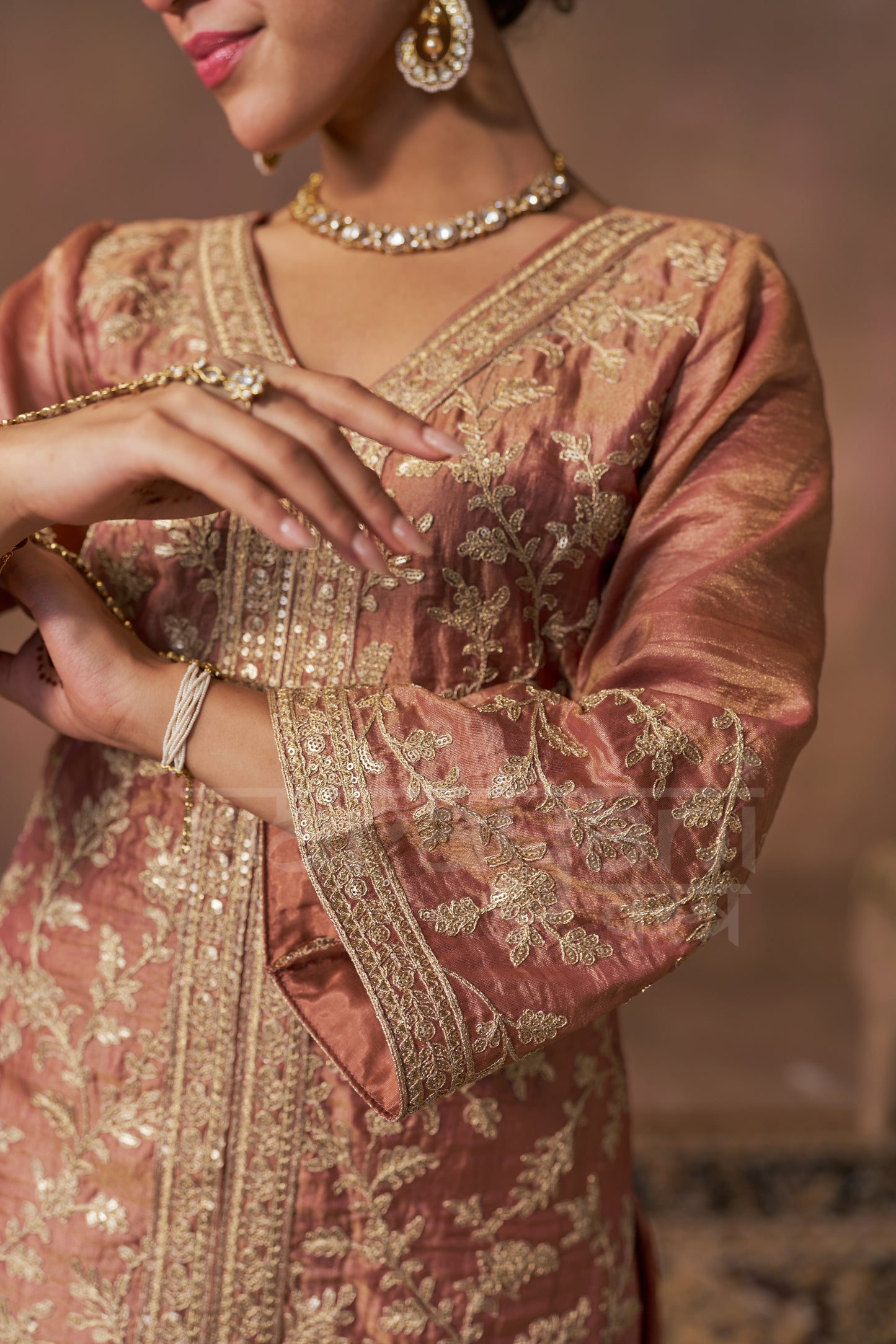 NOORIN - Rustic Orange Tissue-Organza Suit Set