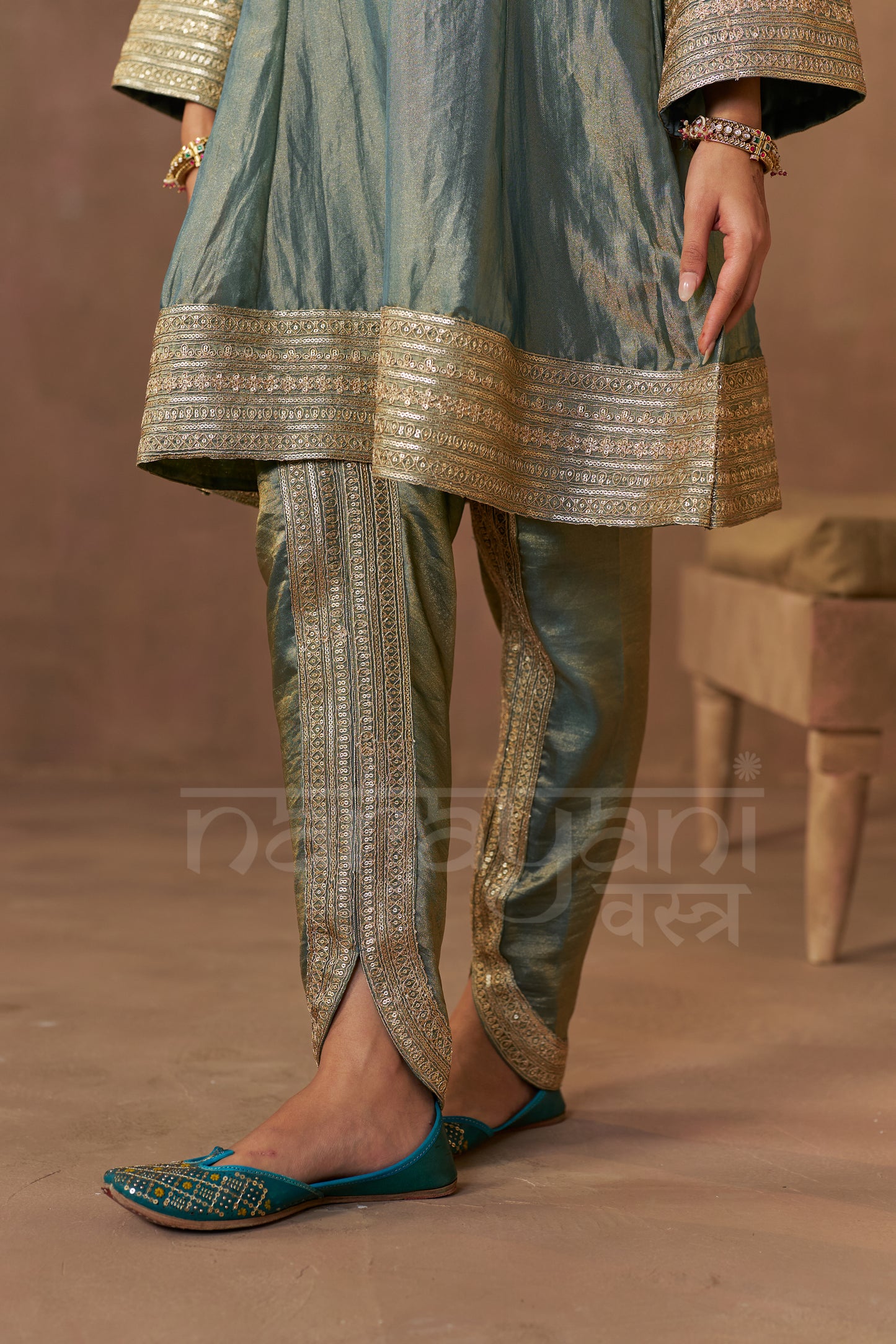 ZIA - Sage Blue Tissue-Organza Anarkali Set