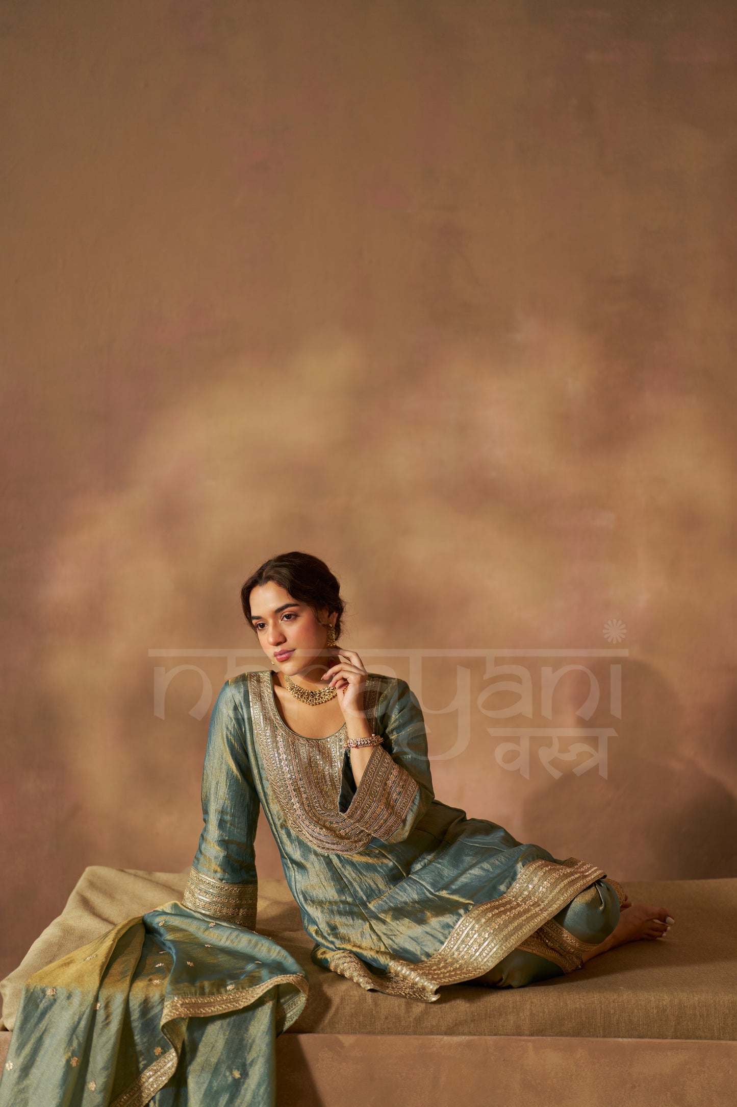 ZIA - Sage Blue Tissue-Organza Anarkali Set
