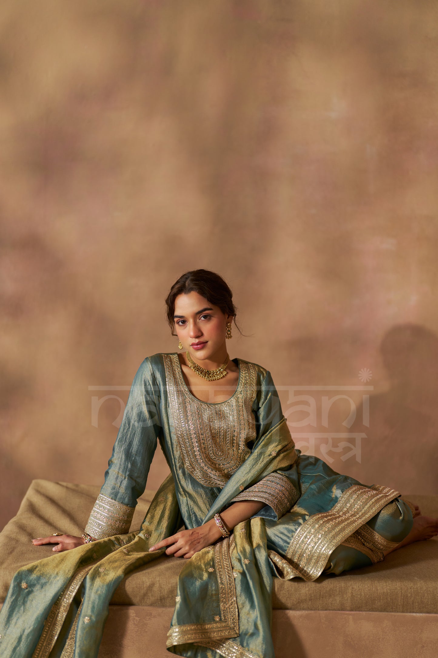 ZIA - Sage Blue Tissue-Organza Anarkali Set