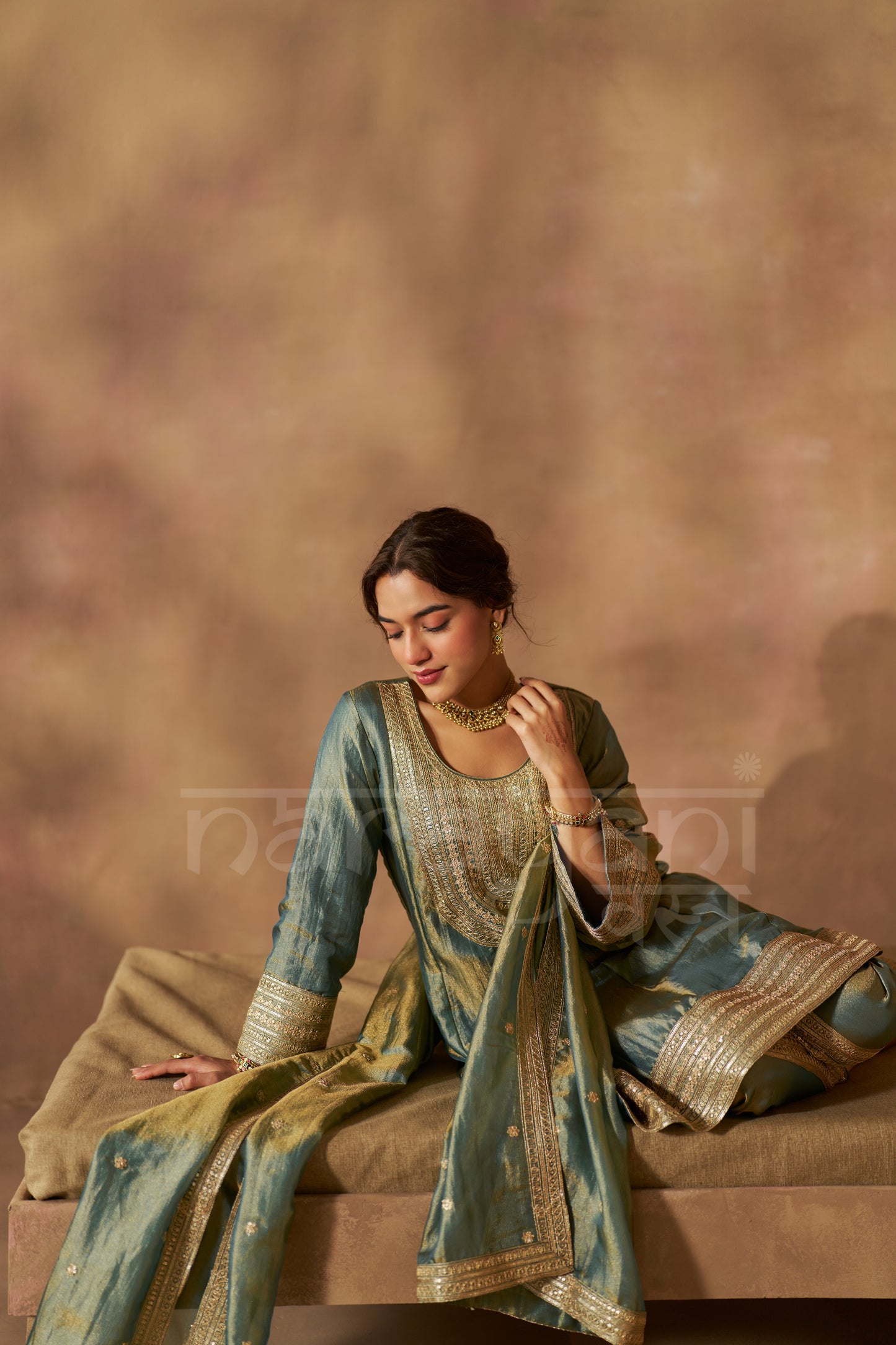ZIA - Sage Blue Tissue-Organza Anarkali Set