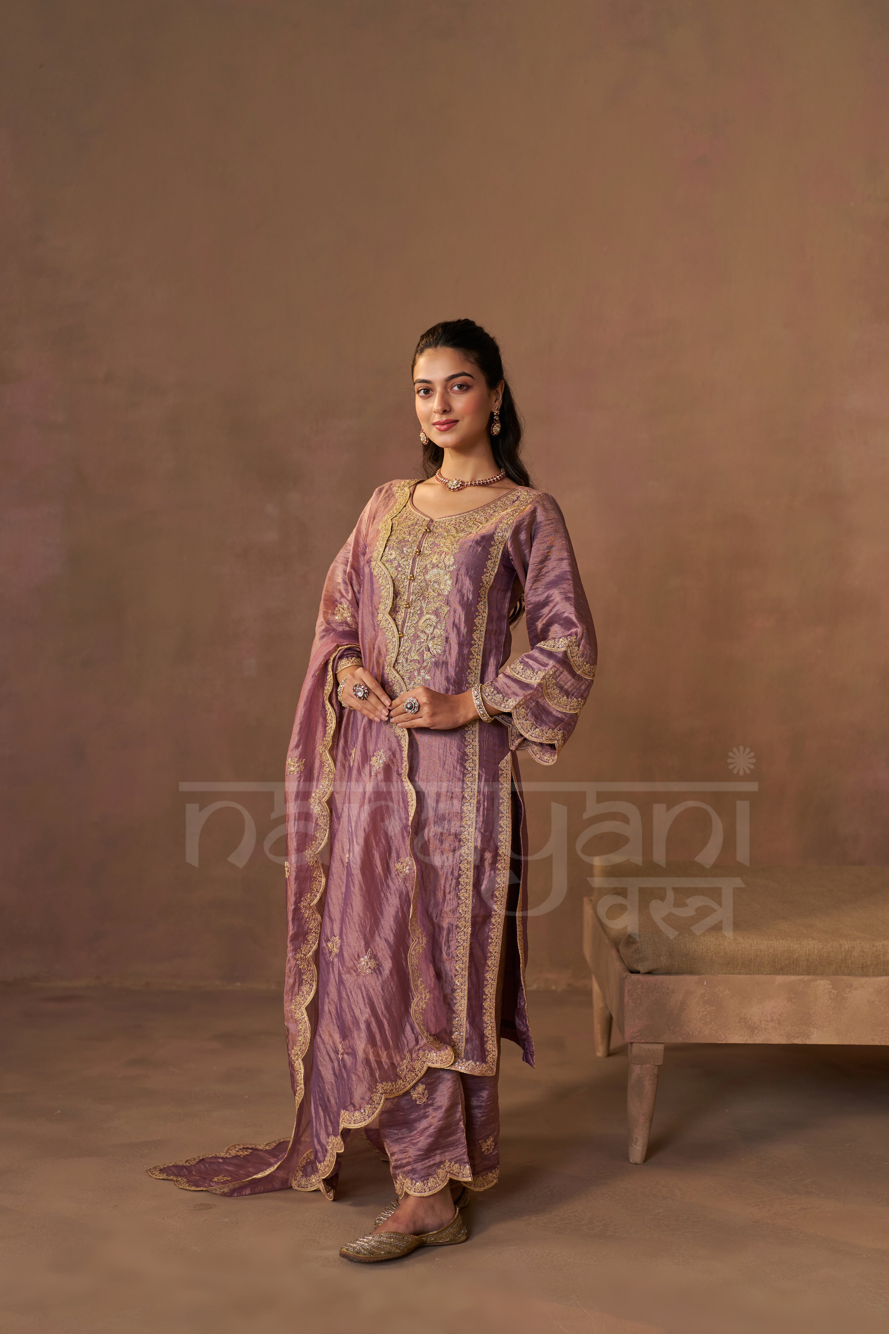 SABA - Antique Mauve Tissue-Organza Suit Set