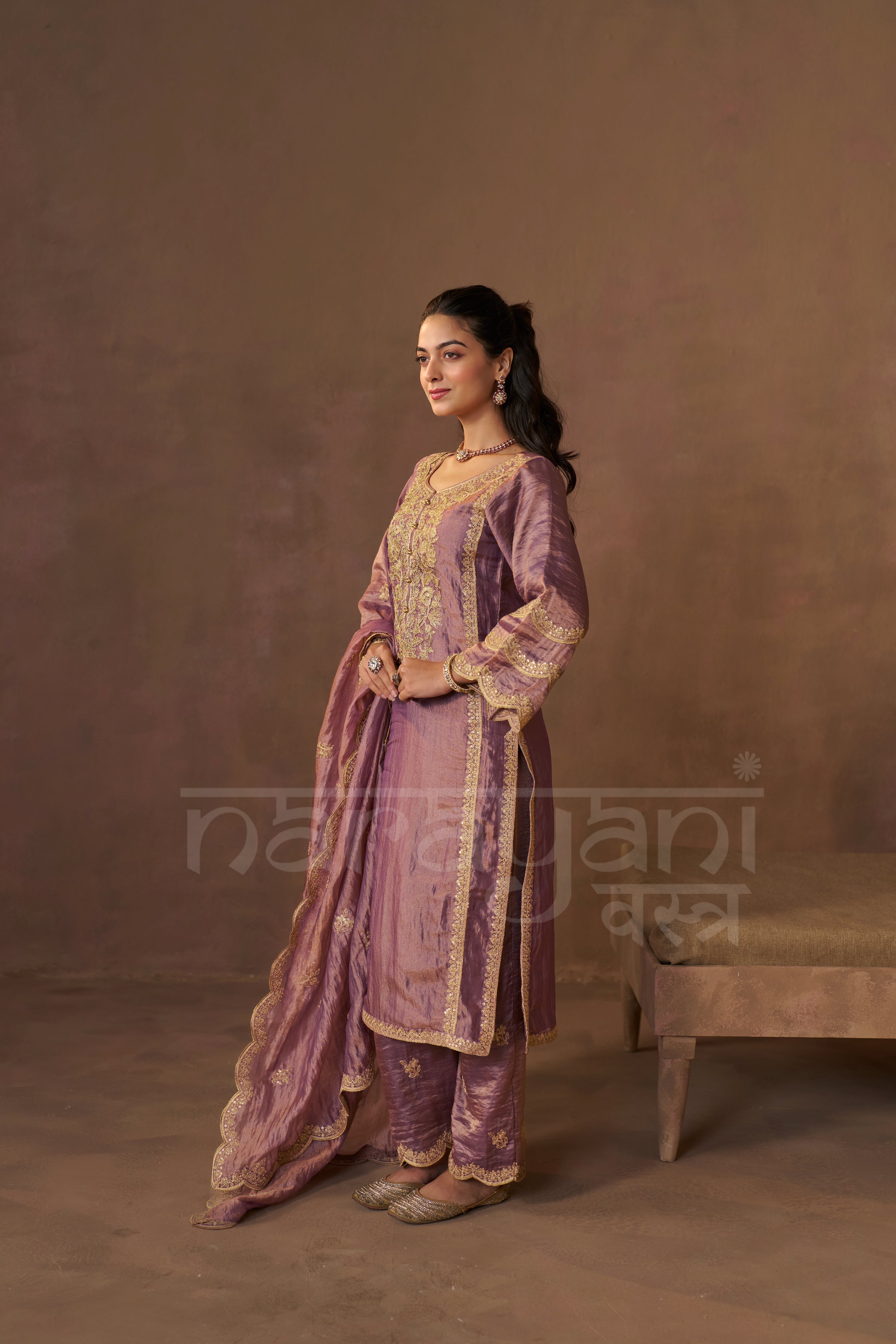 SABA - Antique Mauve Tissue-Organza Suit Set