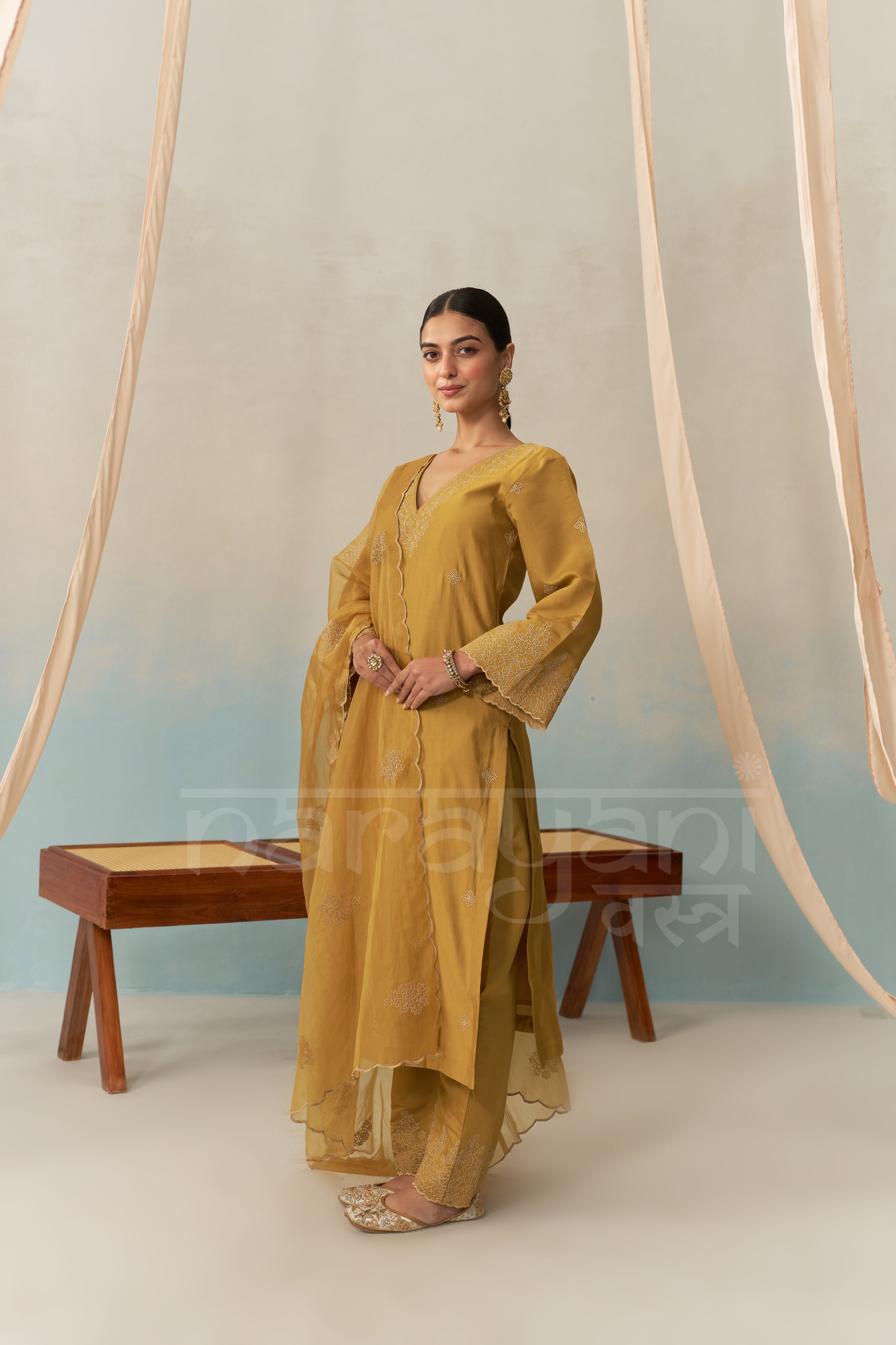 Sana Makbul (@divasana) SERA - Mustard Gold Chanderi Suit Set