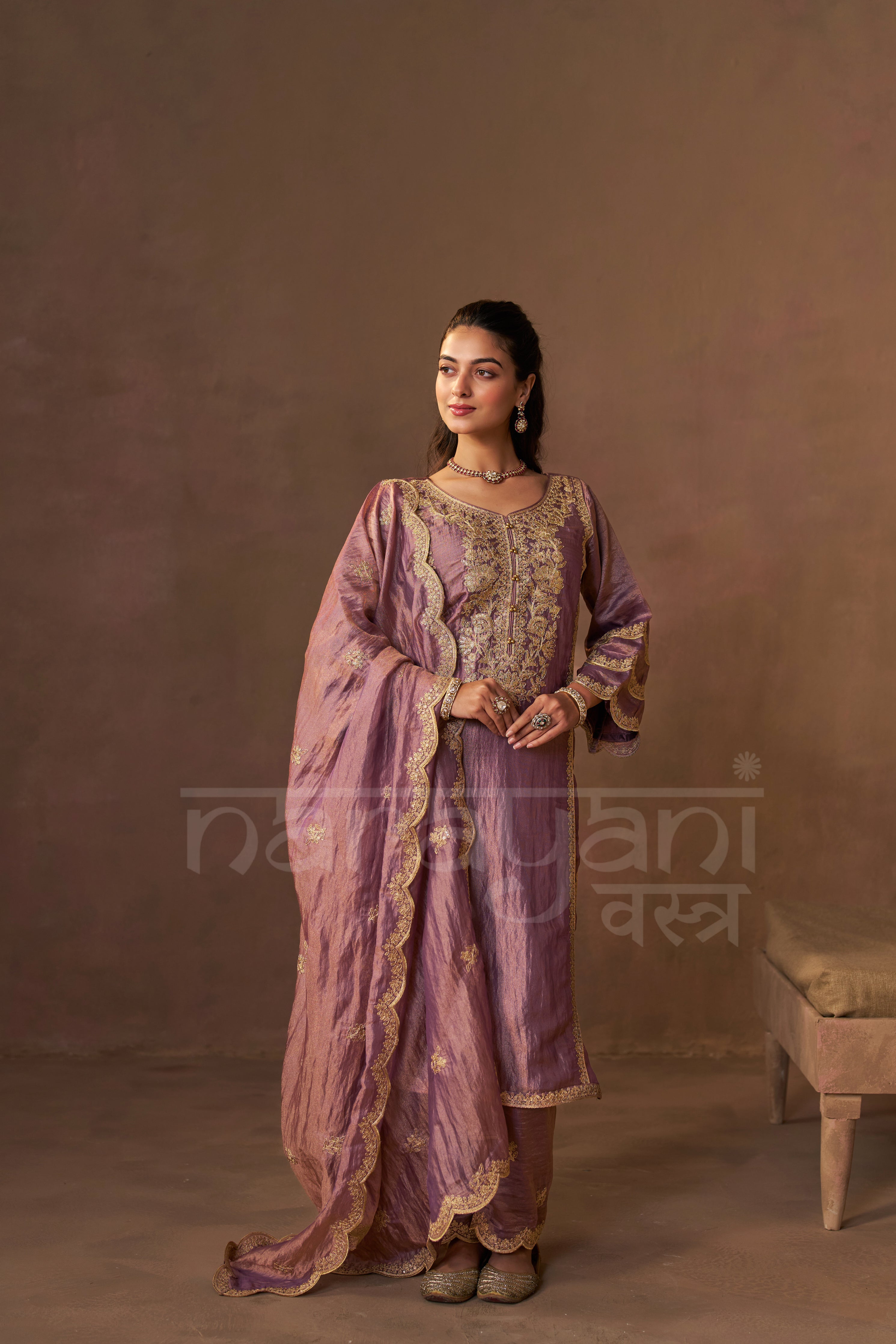 SABA - Antique Mauve Tissue-Organza Suit Set