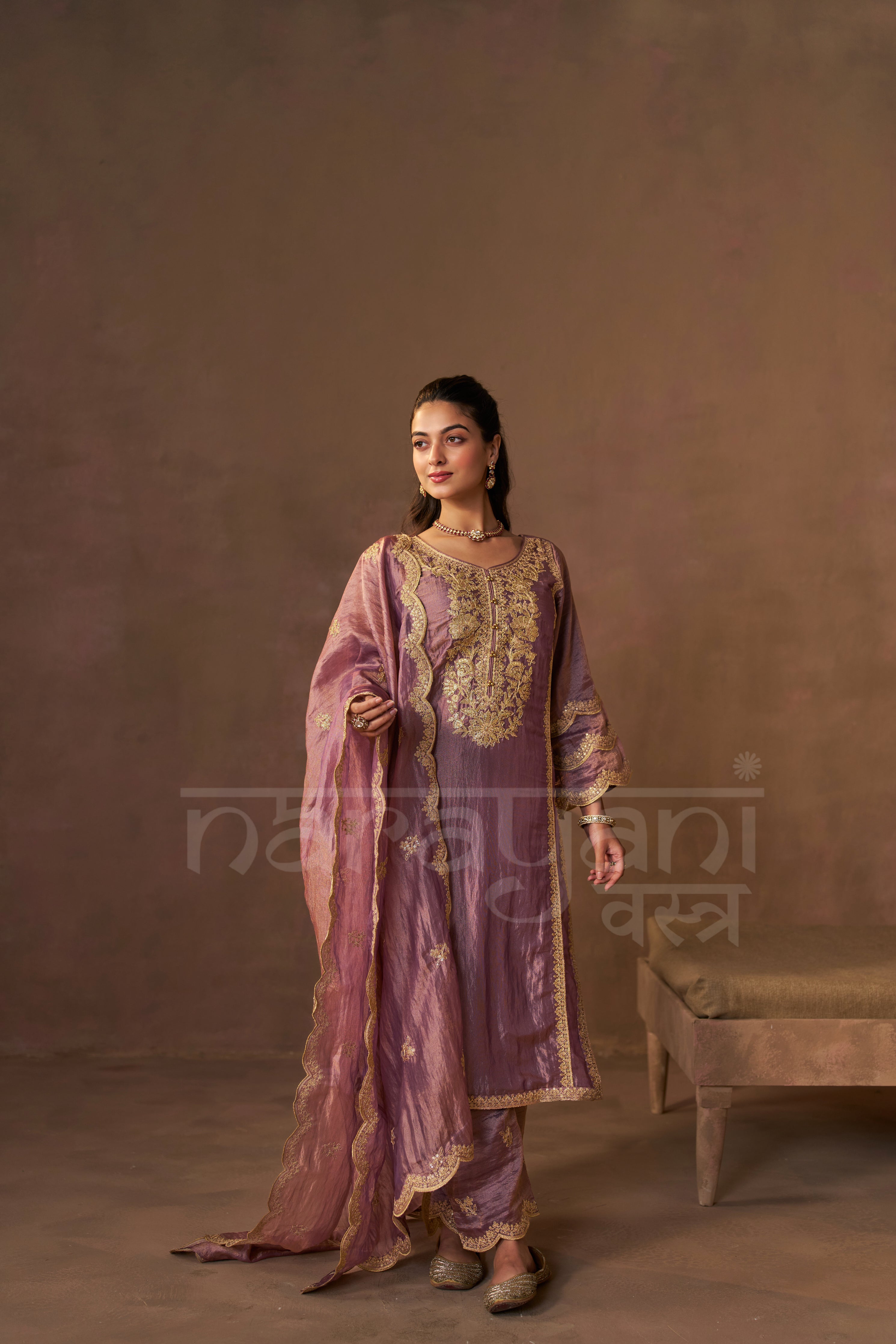 SABA - Antique Mauve Tissue-Organza Suit Set