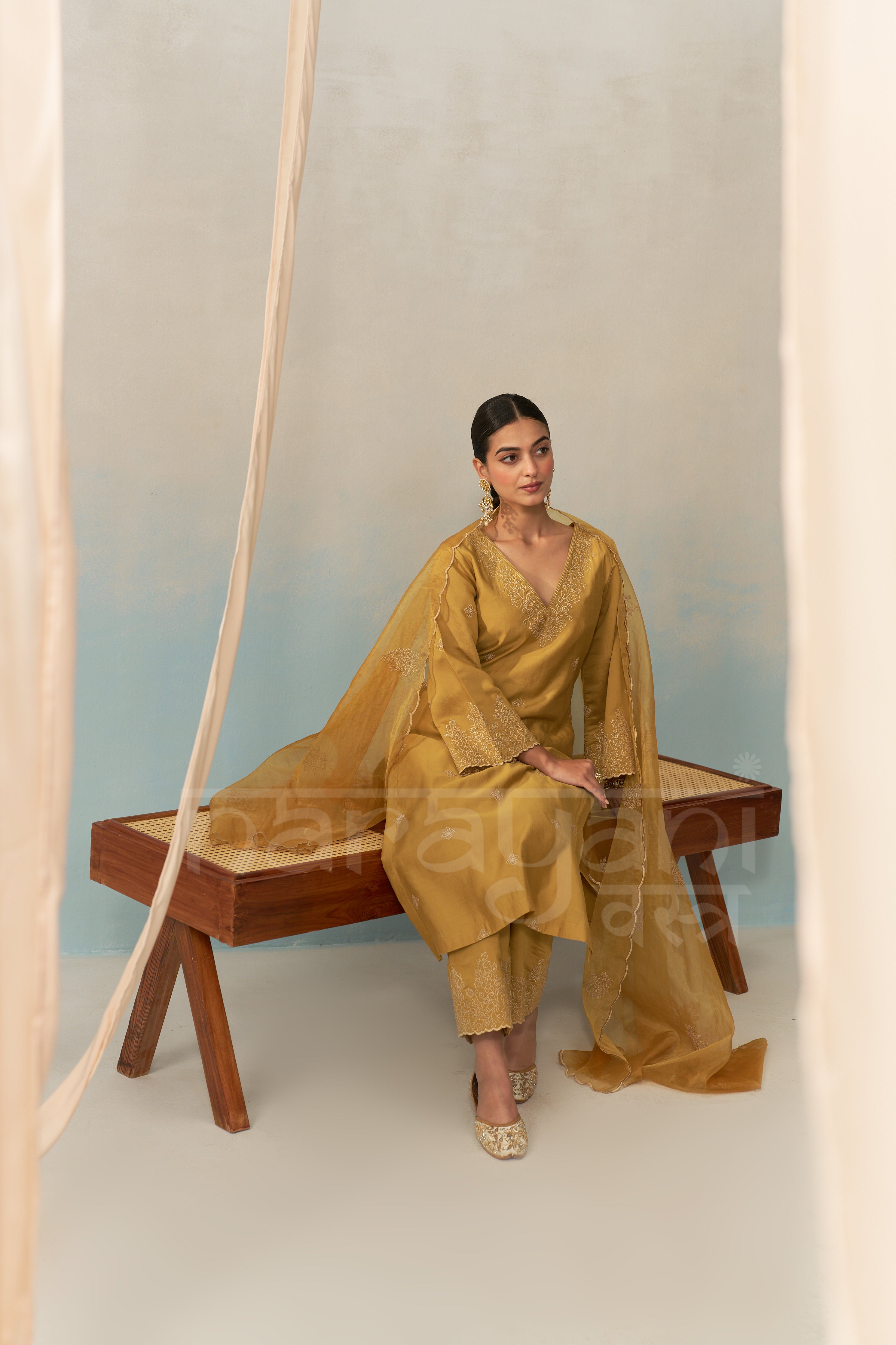 Sana Makbul (@divasana) SERA - Mustard Gold Chanderi Suit Set