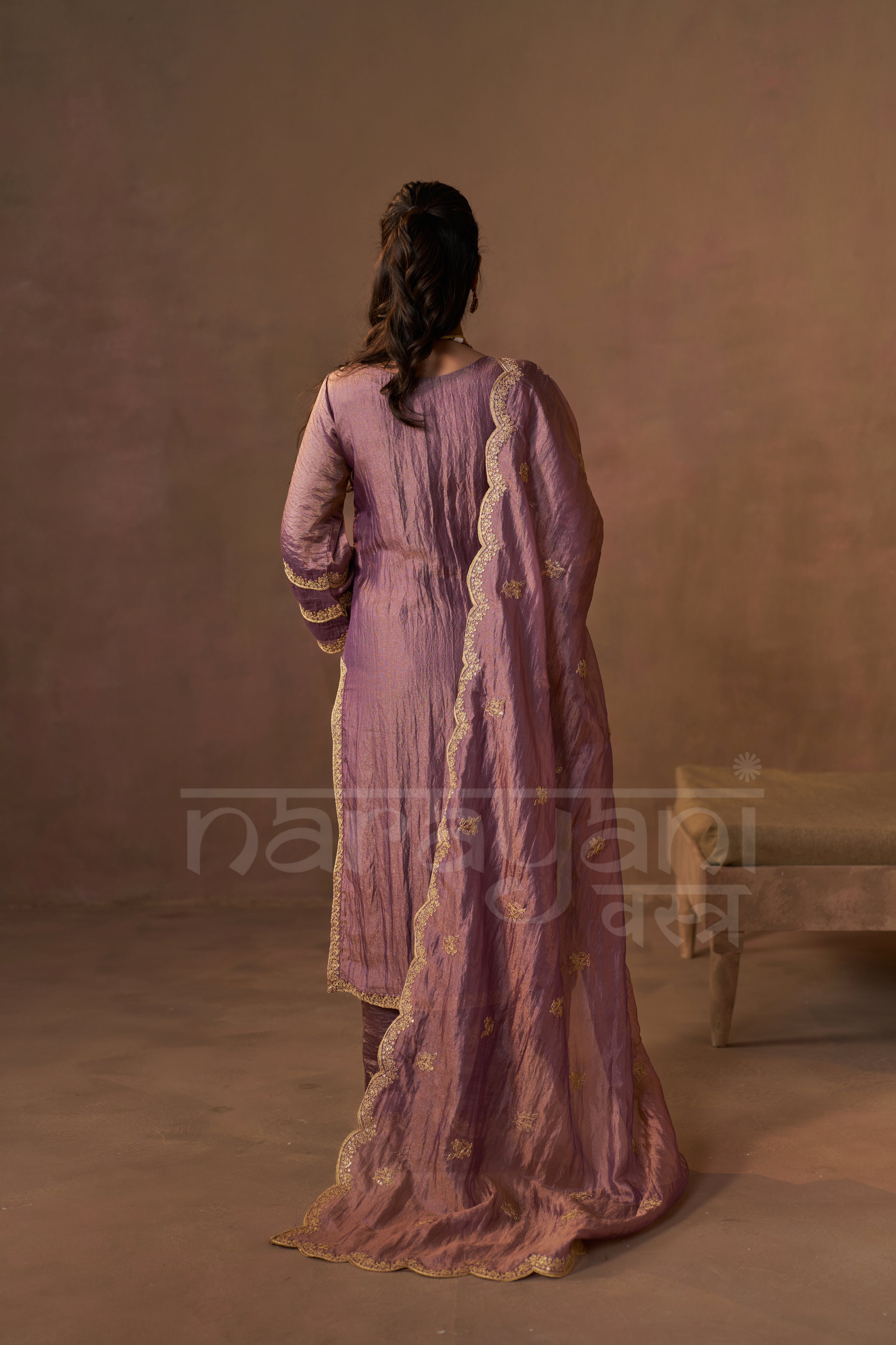 SABA - Antique Mauve Tissue-Organza Suit Set