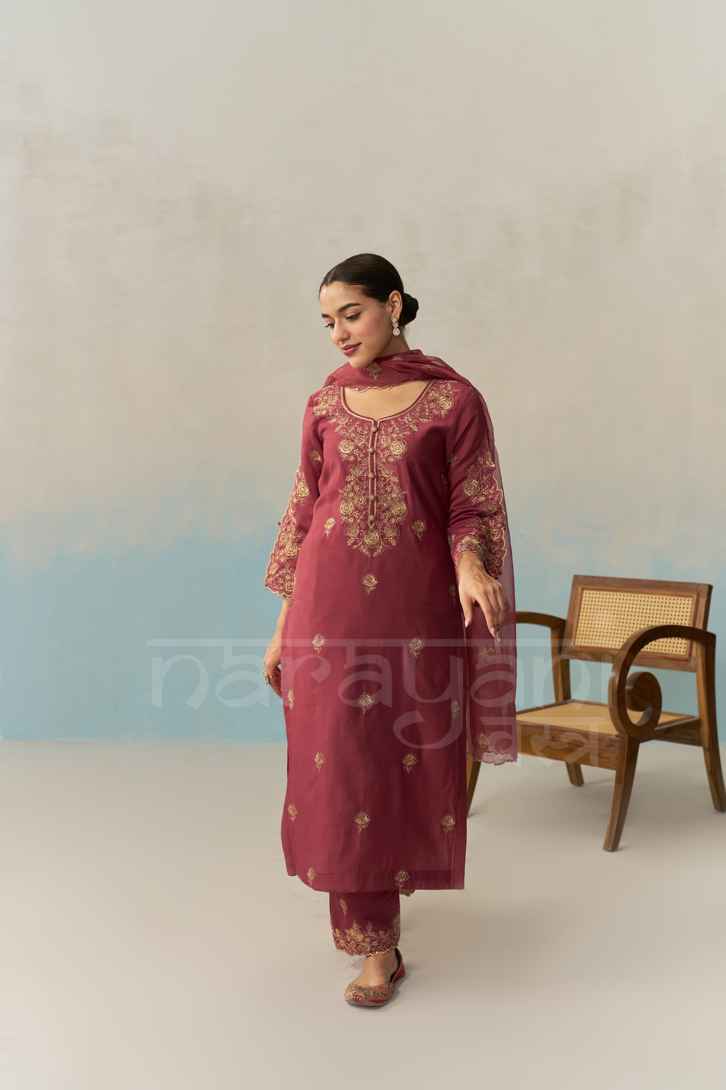 ZIVA - Burgundy Chanderi Suit Set
