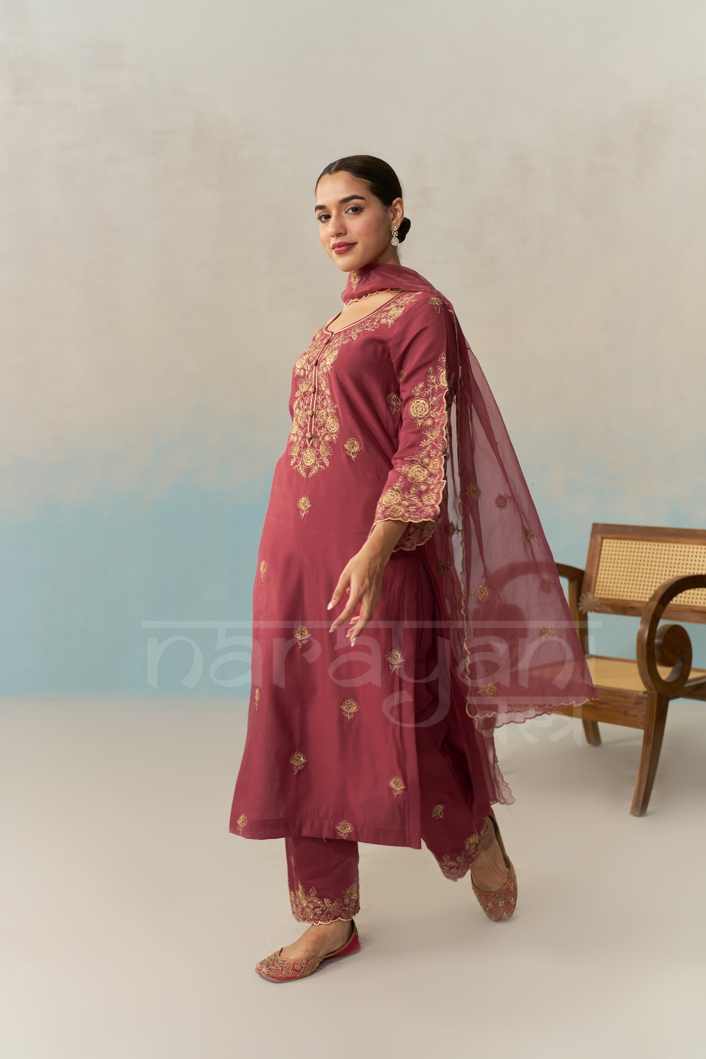 ZIVA - Burgundy Chanderi Suit Set