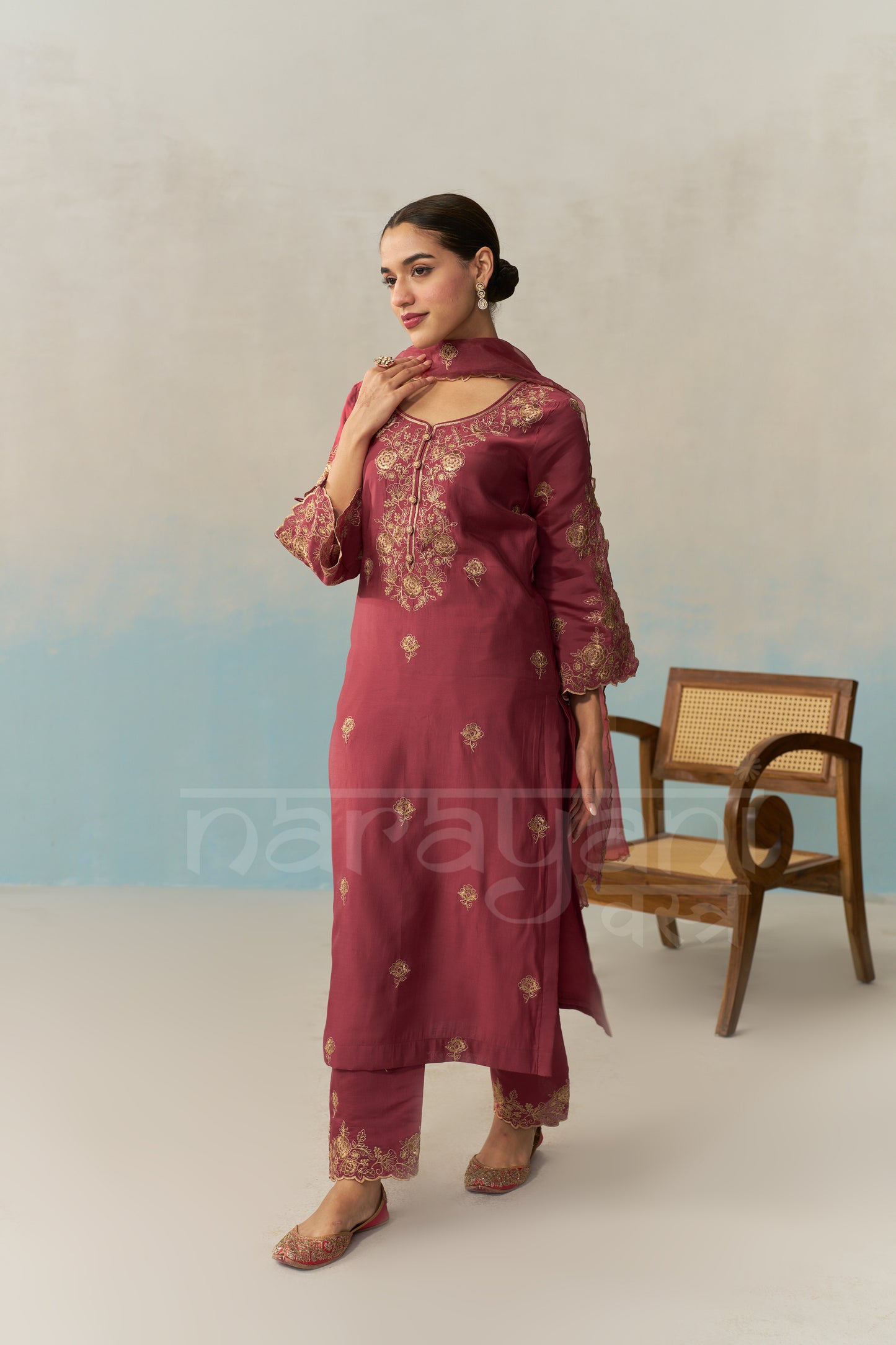 ZIVA - Burgundy Chanderi Suit Set