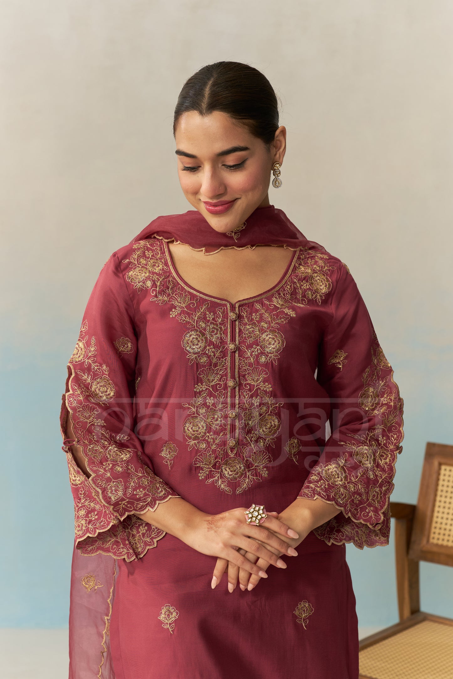 ZIVA - Burgundy Chanderi Suit Set