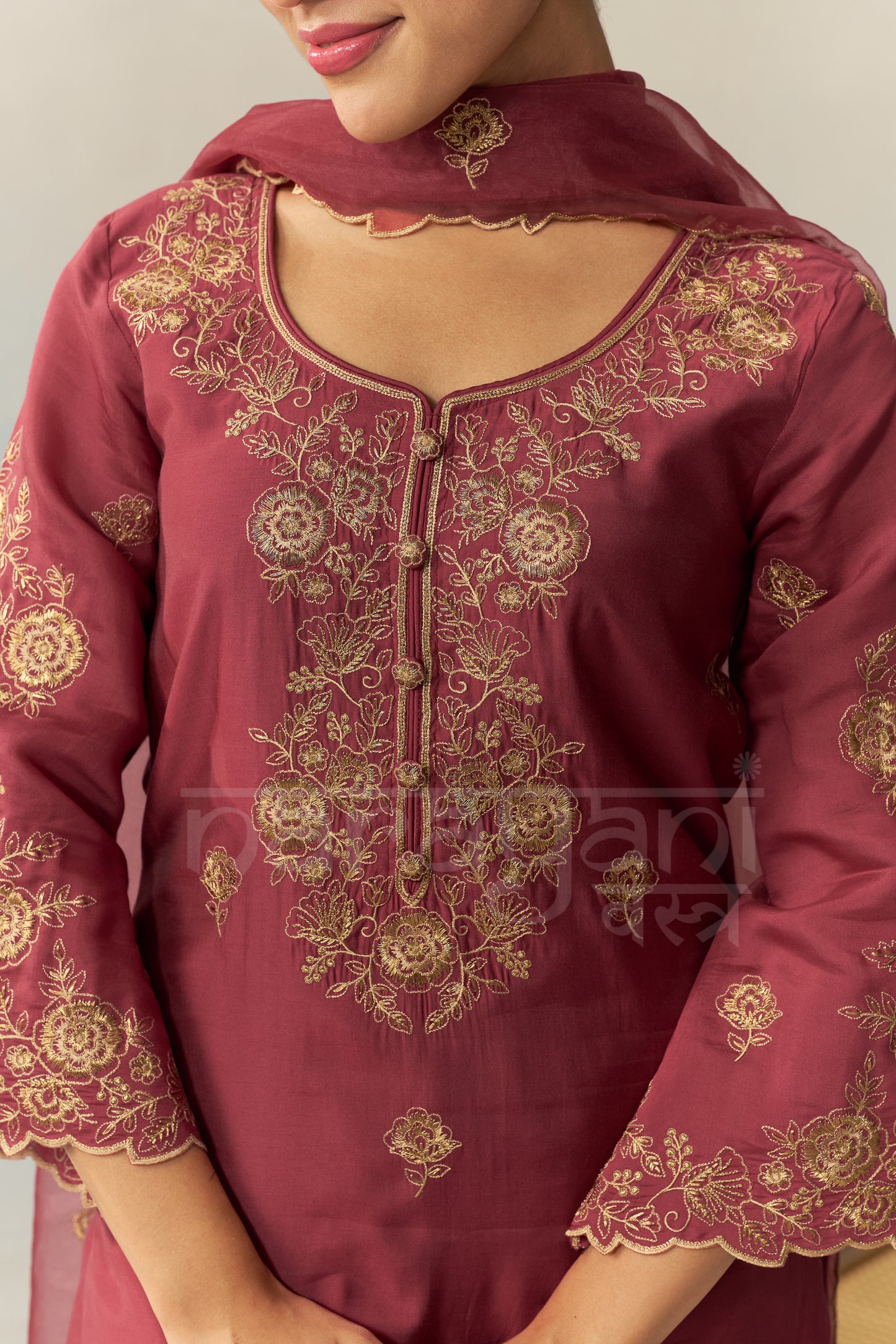 ZIVA - Burgundy Chanderi Suit Set