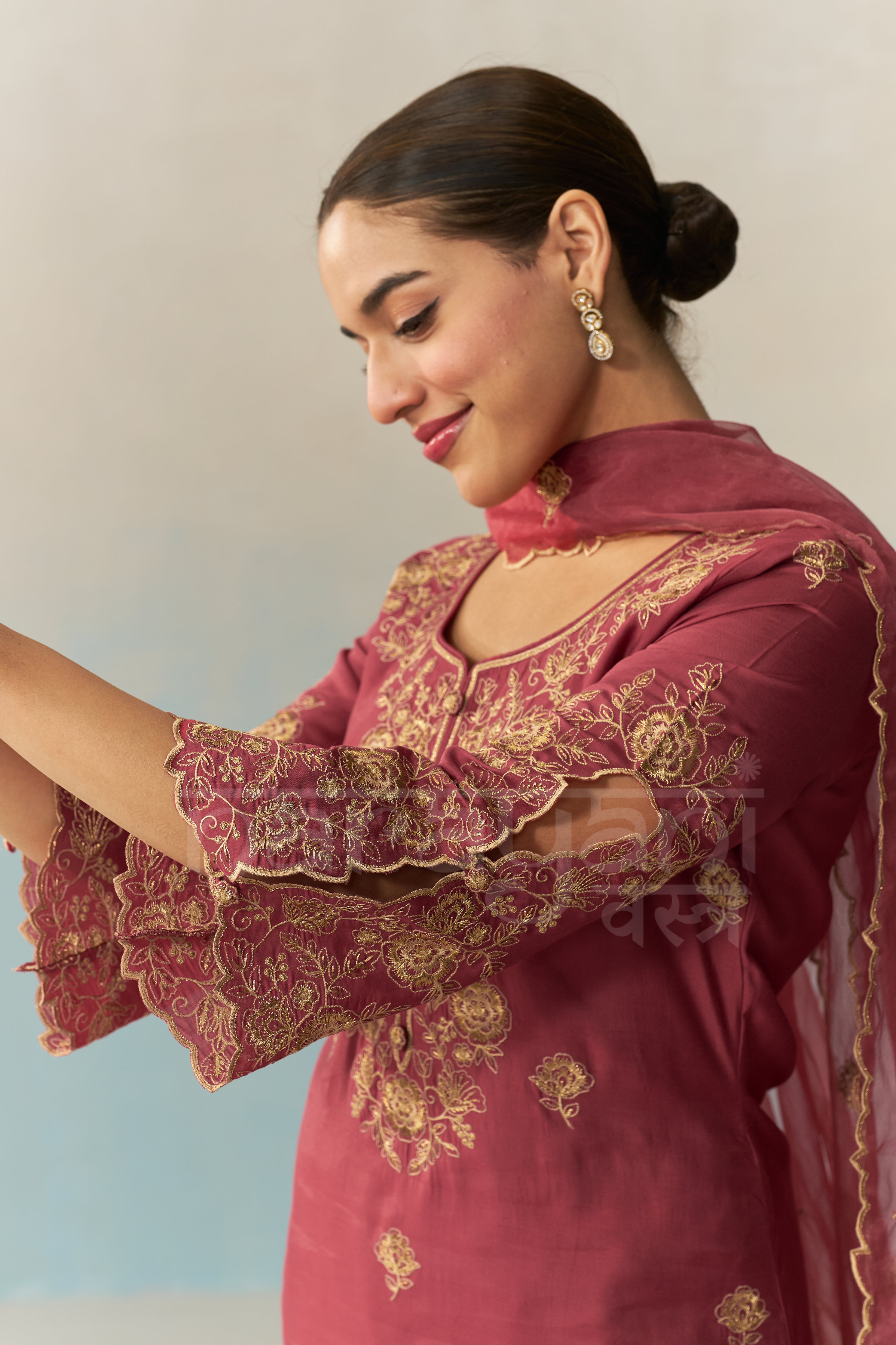 ZIVA - Burgundy Chanderi Suit Set