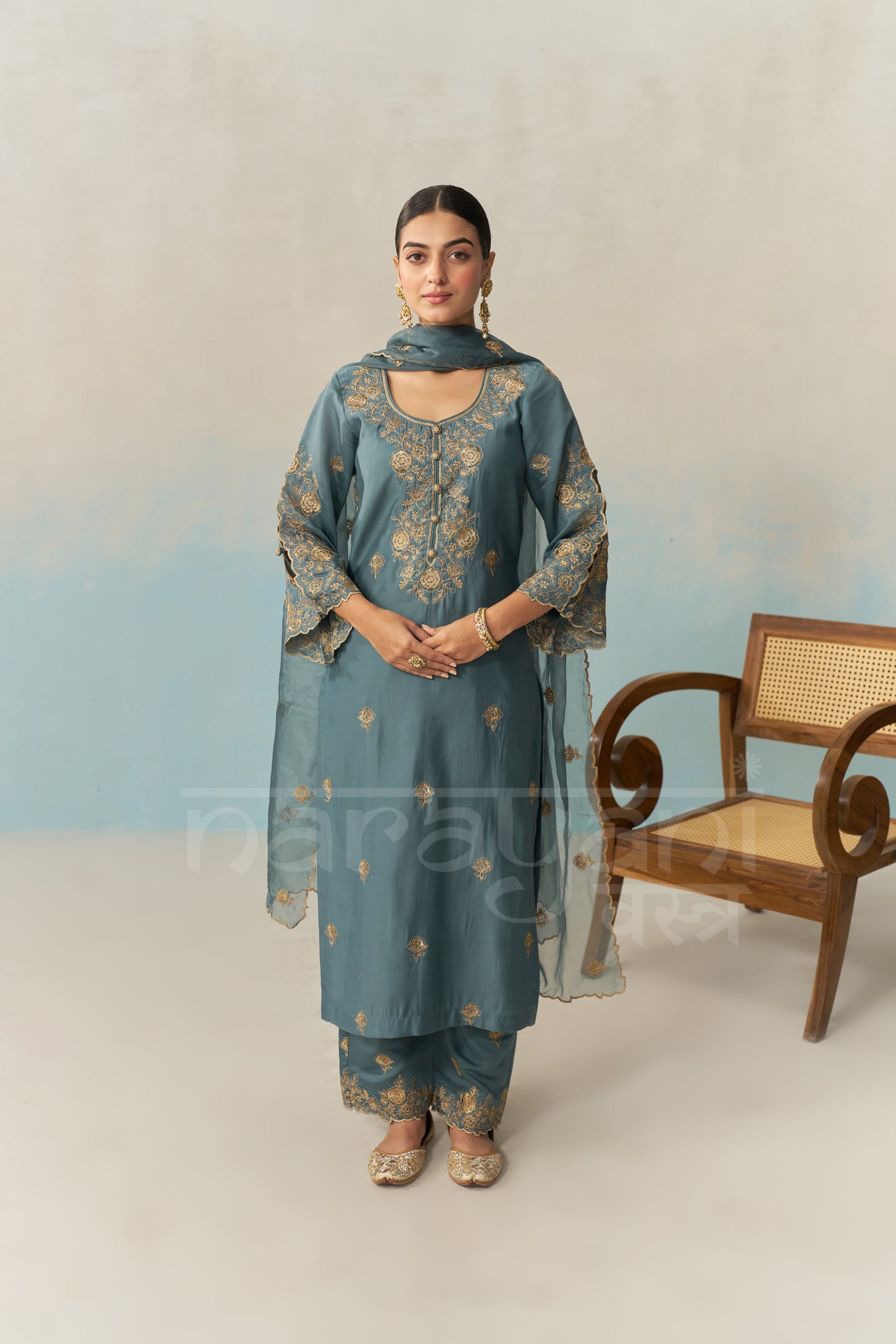 LAYA - Teal Blue Chanderi Suit Set