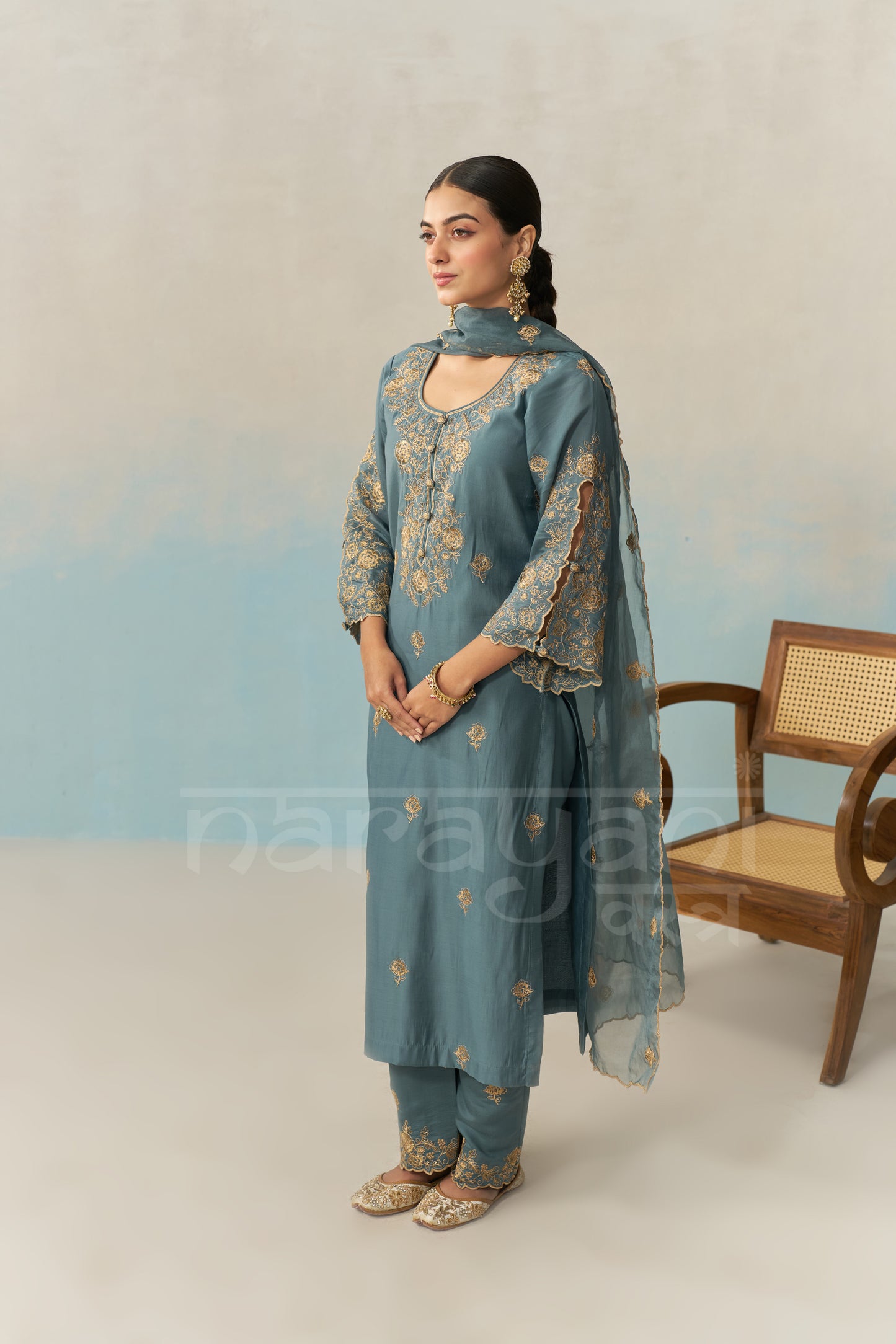 LAYA - Teal Blue Chanderi Suit Set