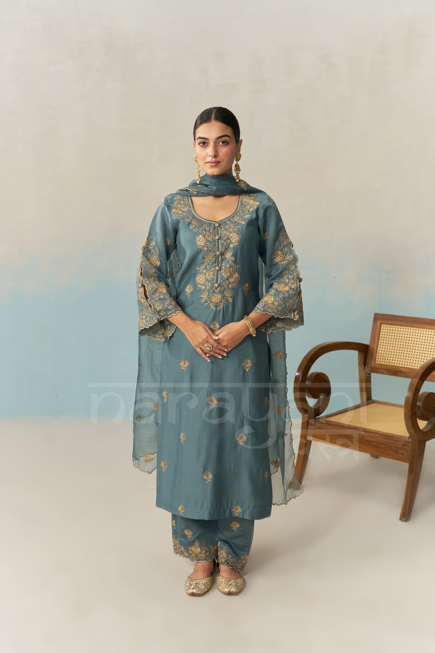 LAYA - Teal Blue Chanderi Suit Set