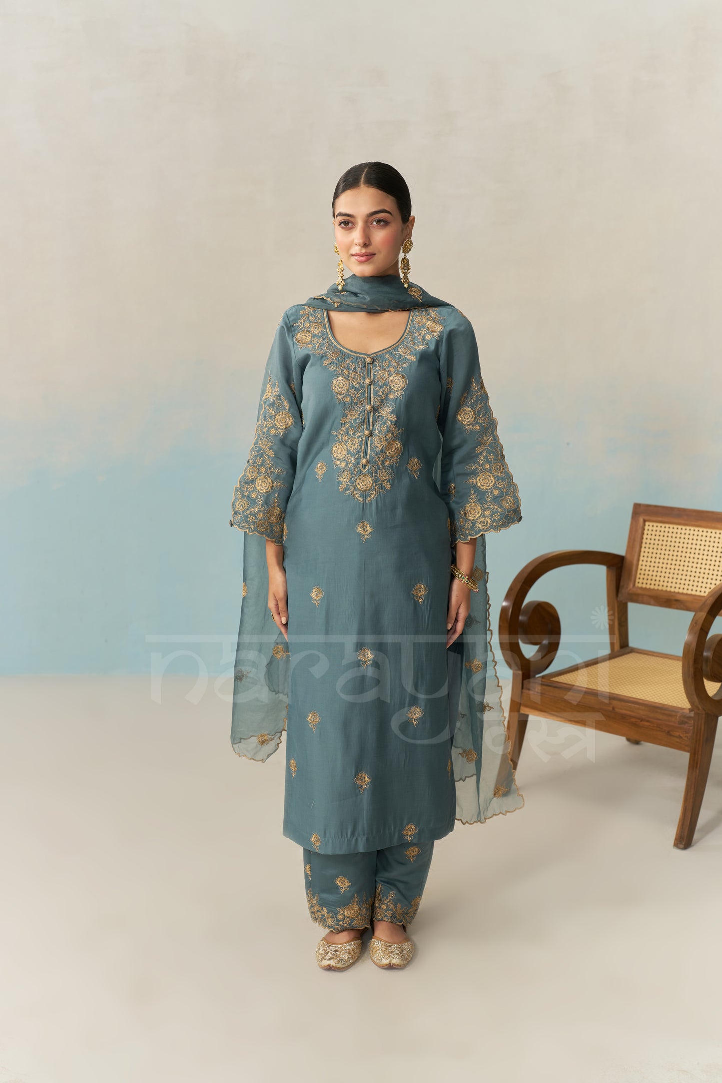 LAYA - Teal Blue Chanderi Suit Set