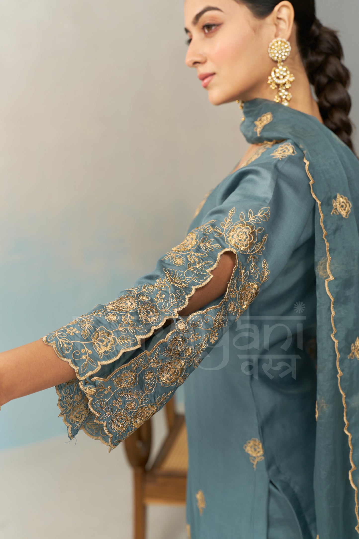 LAYA - Teal Blue Chanderi Suit Set