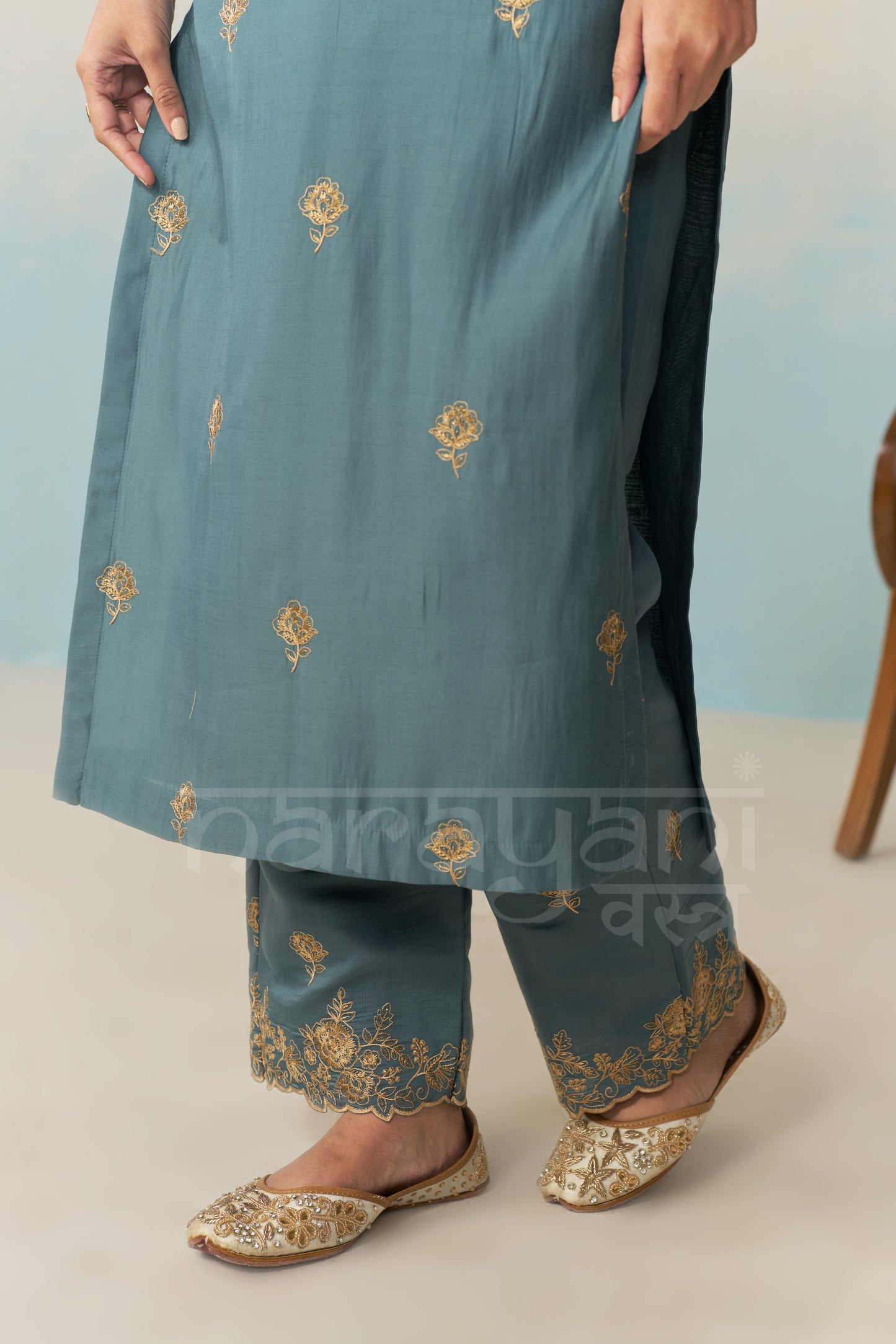 LAYA - Teal Blue Chanderi Suit Set