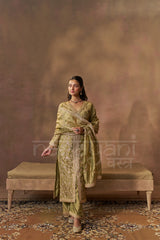 MEHRIN - Olive Green Tissue-Organza Suit Set