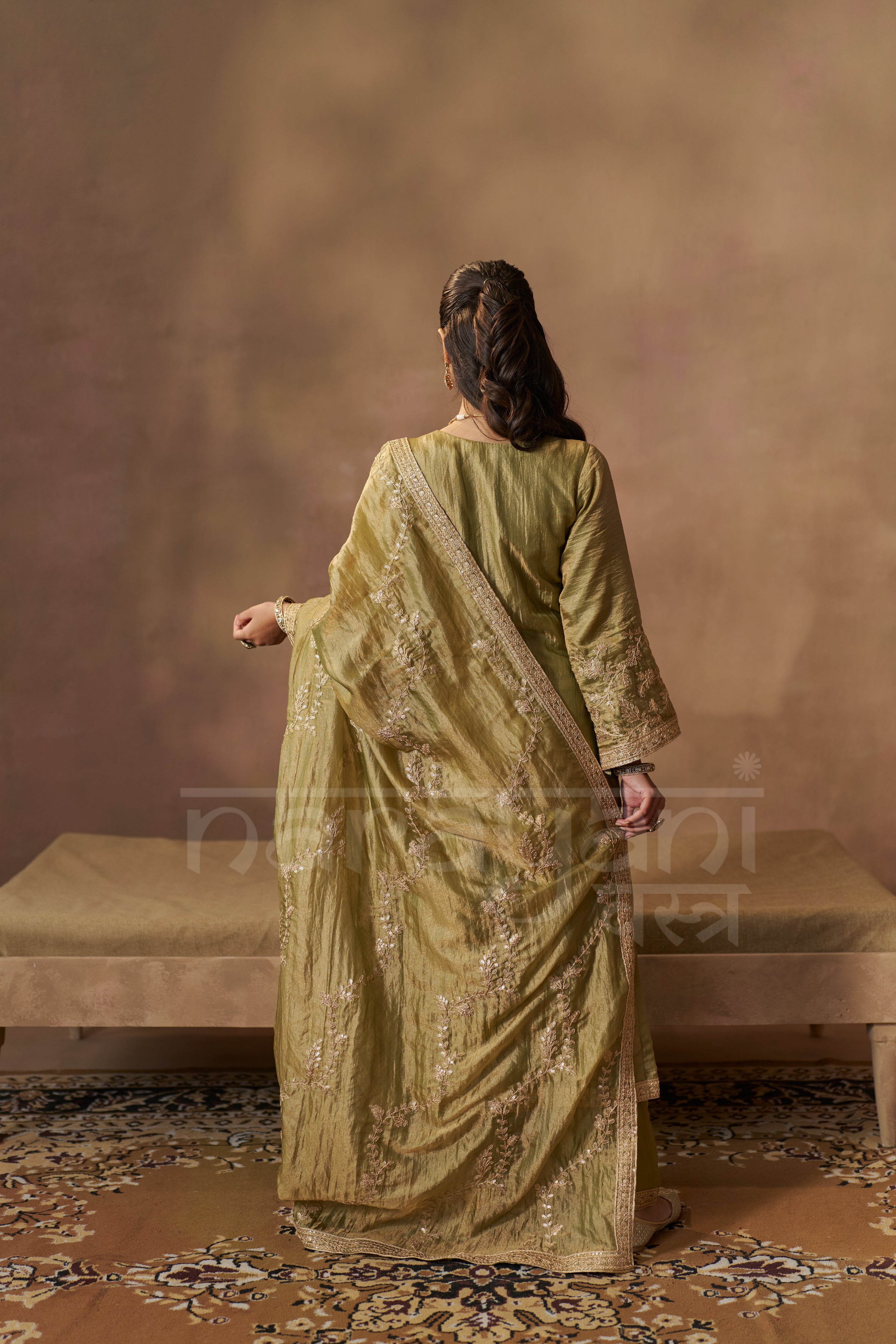MEHRIN - Olive Green Tissue-Organza Suit Set