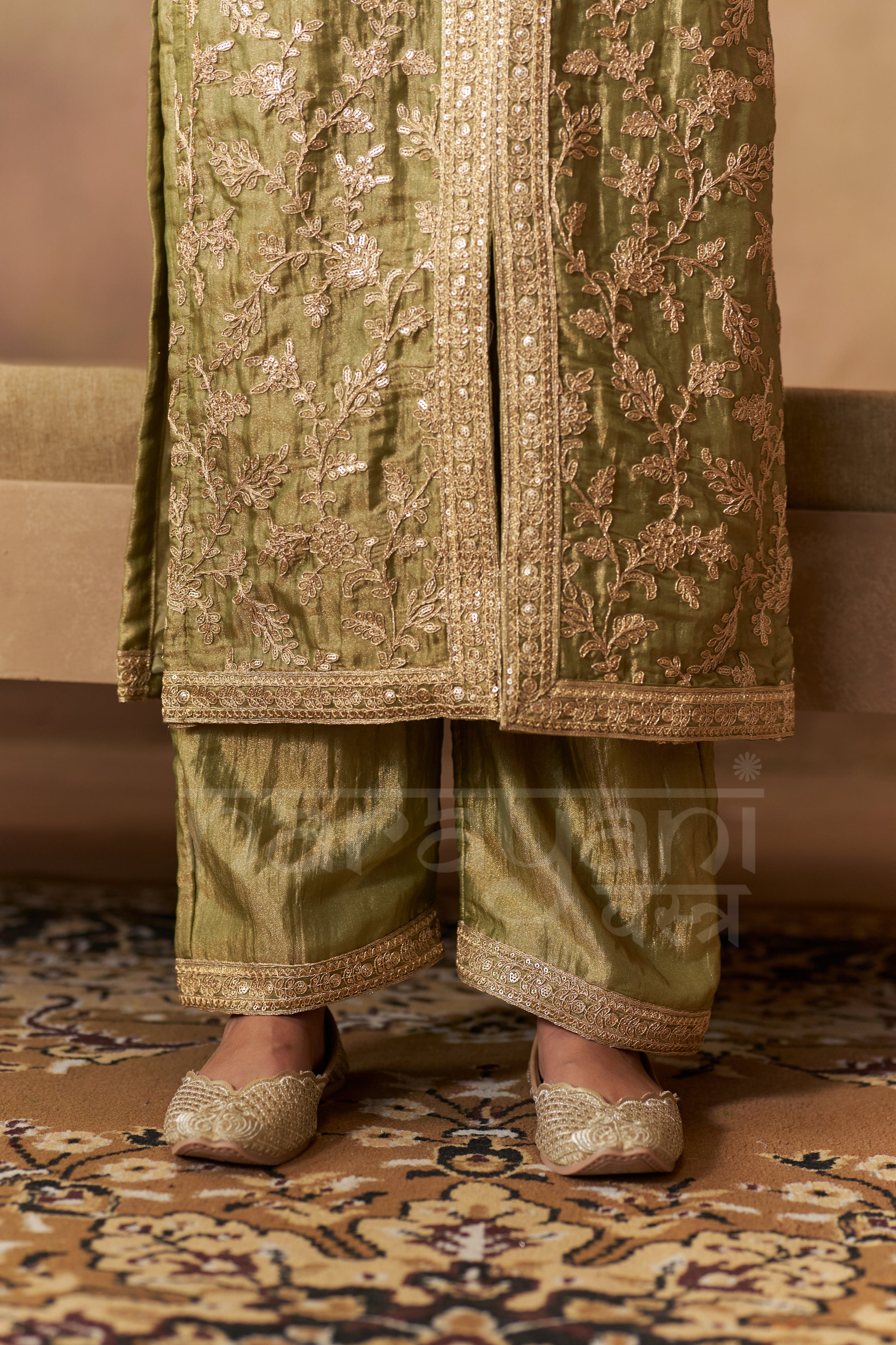 MEHRIN - Olive Green Tissue-Organza Suit Set