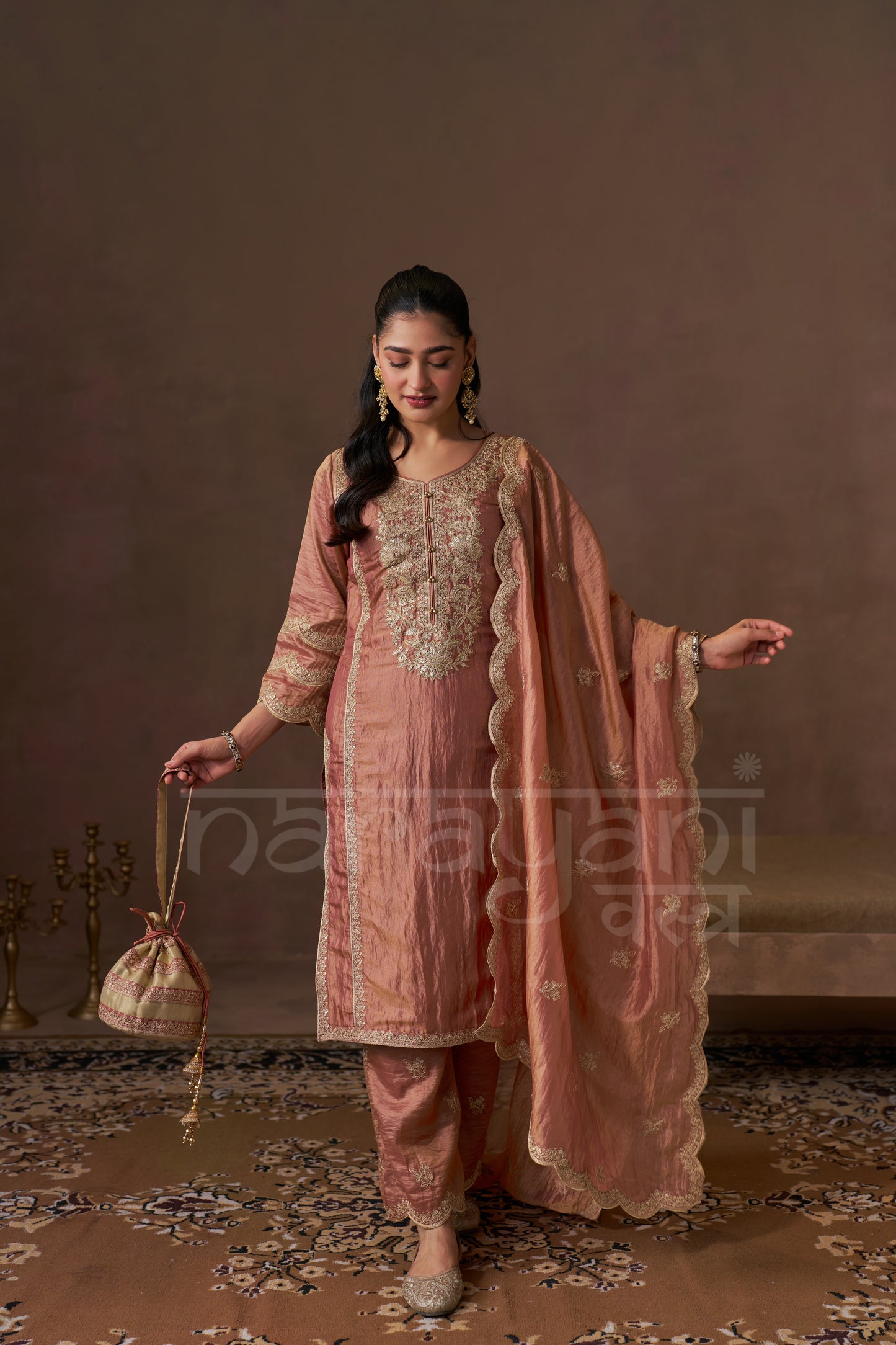 ADAA - Rustic Orange Tissue-Organza Suit Set