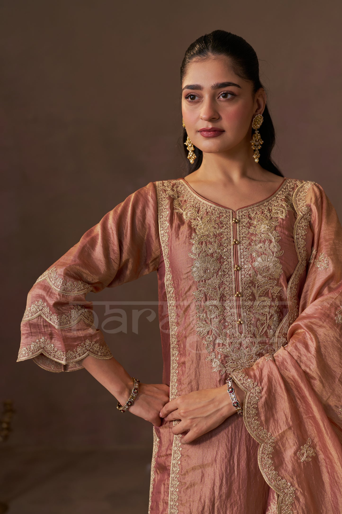 ADAA - Rustic Orange Tissue-Organza Suit Set