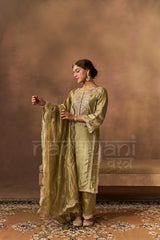 ZOYA - Olive green Tissue-Organza Suit Set