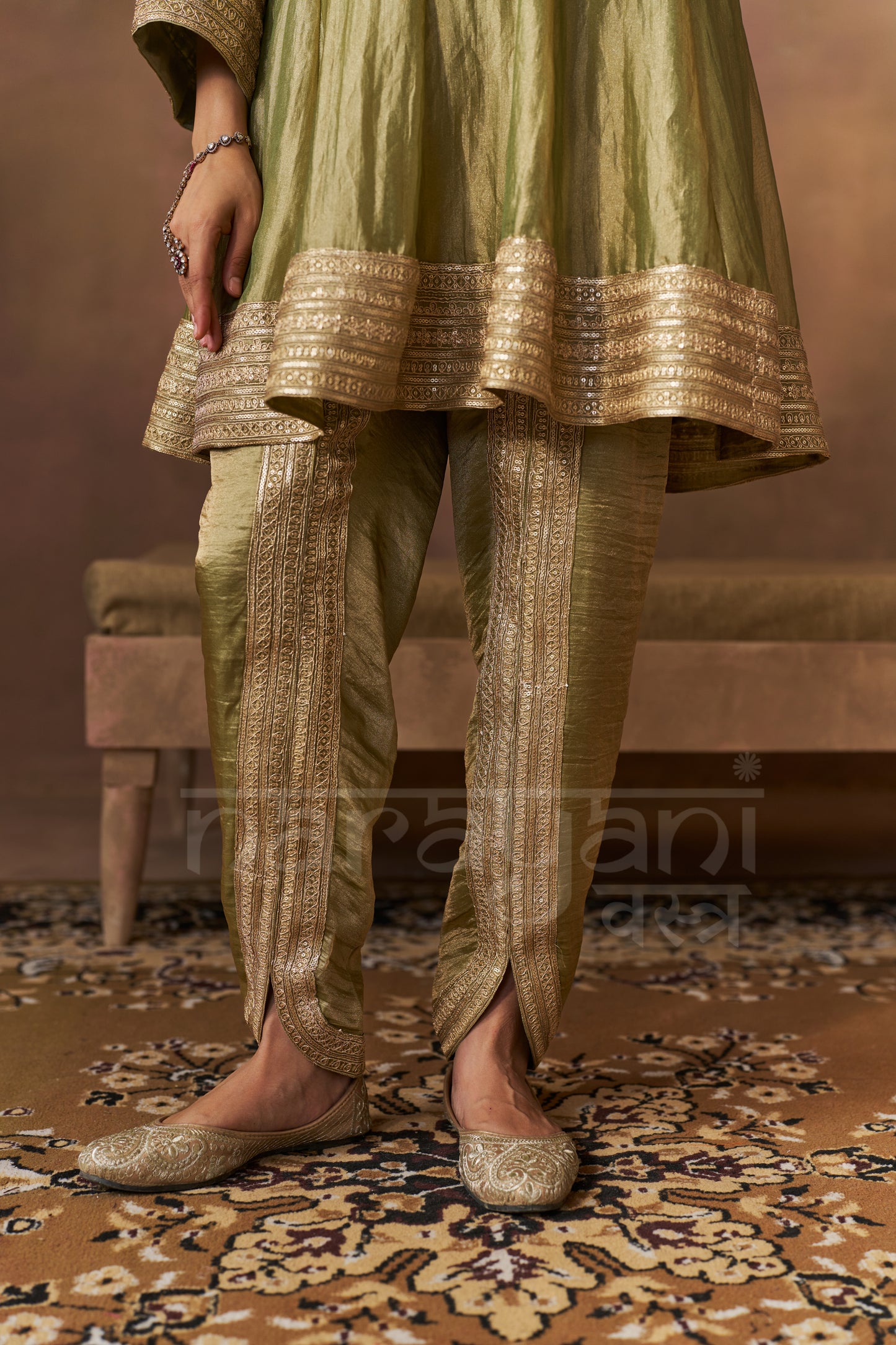 ITRA - Olive Green Tissue-Organza Anarkali Set