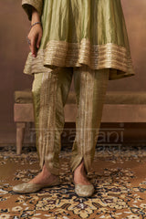 ITRA - Olive Green Tissue-Organza Anarkali Set