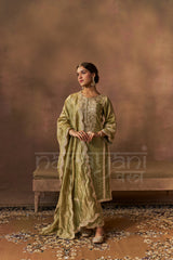 ZOYA - Olive green Tissue-Organza Suit Set