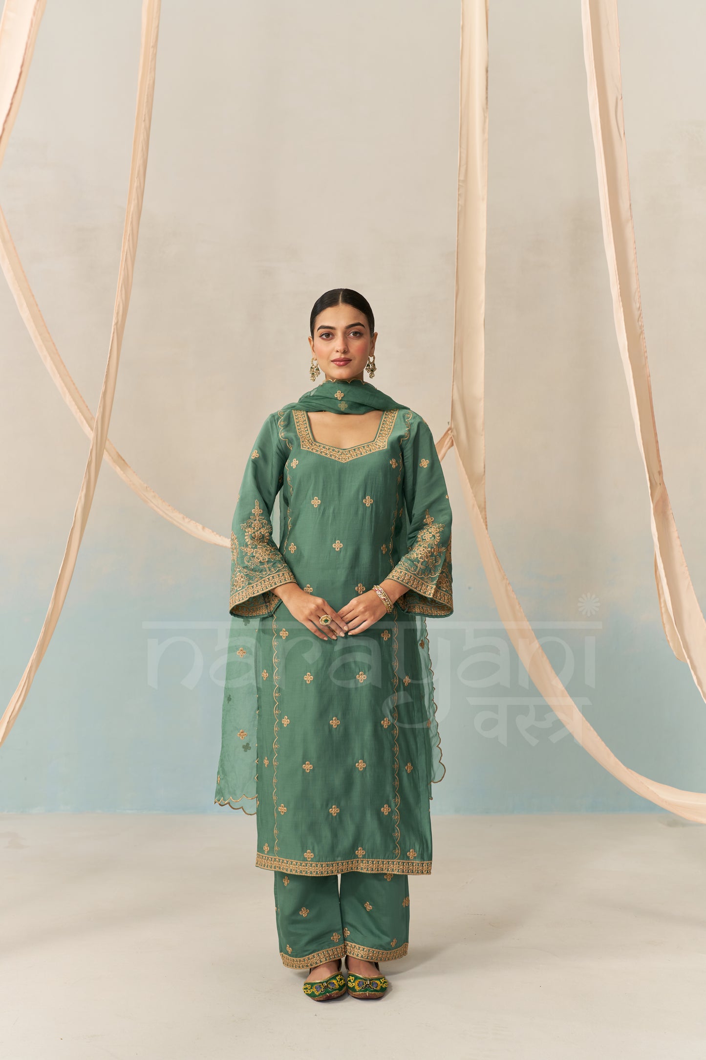 REYA - Emerald Green Chanderi Suit Set