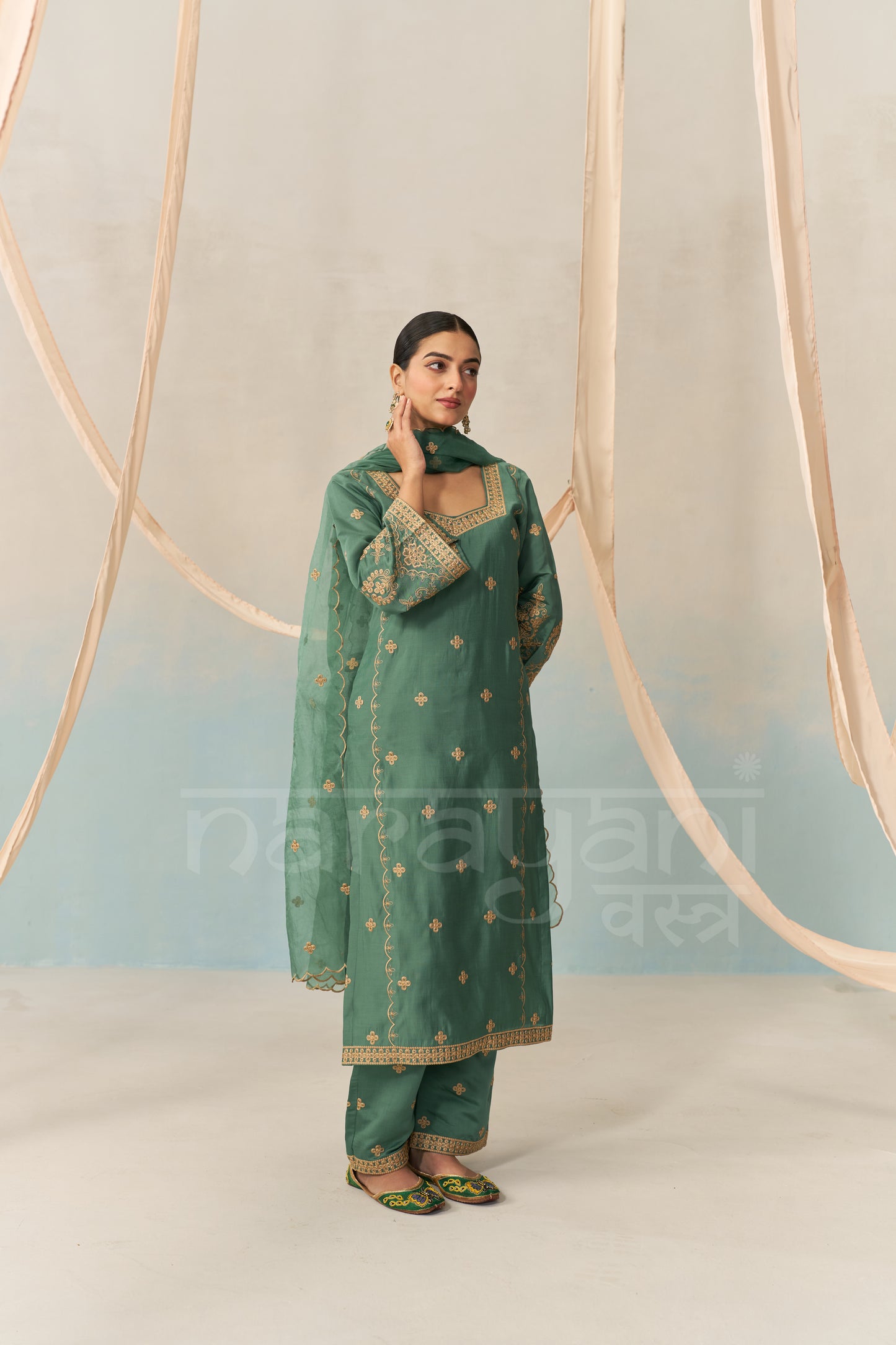 REYA - Emerald Green Chanderi Suit Set