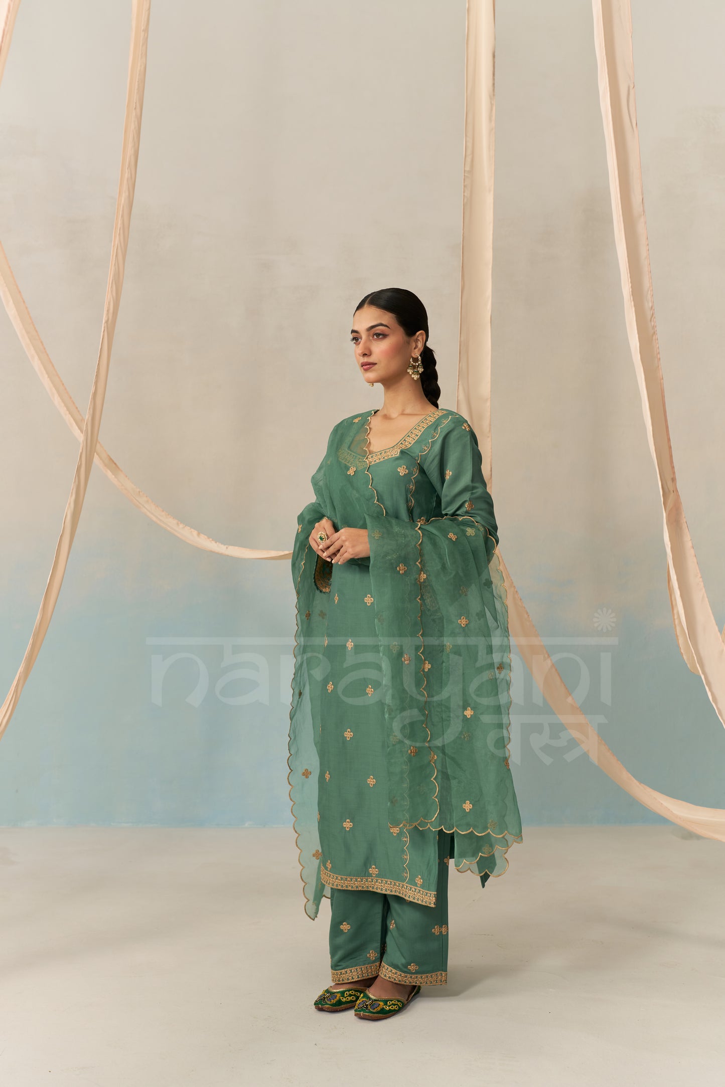 REYA - Emerald Green Chanderi Suit Set